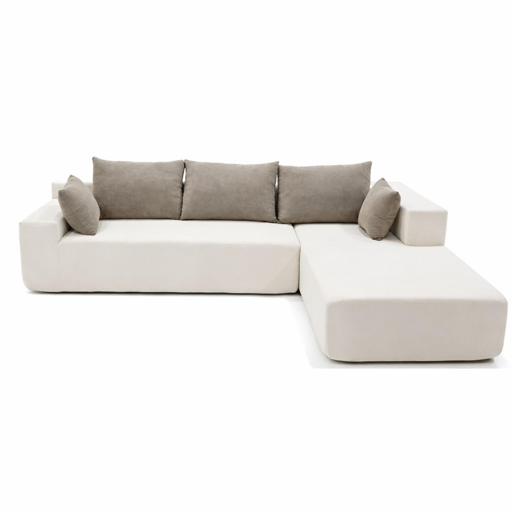 ECKSOFA Luna Weiß Sand 3-Sitzer Rechts - Beige, Textil (267/175cm) - COCO Living