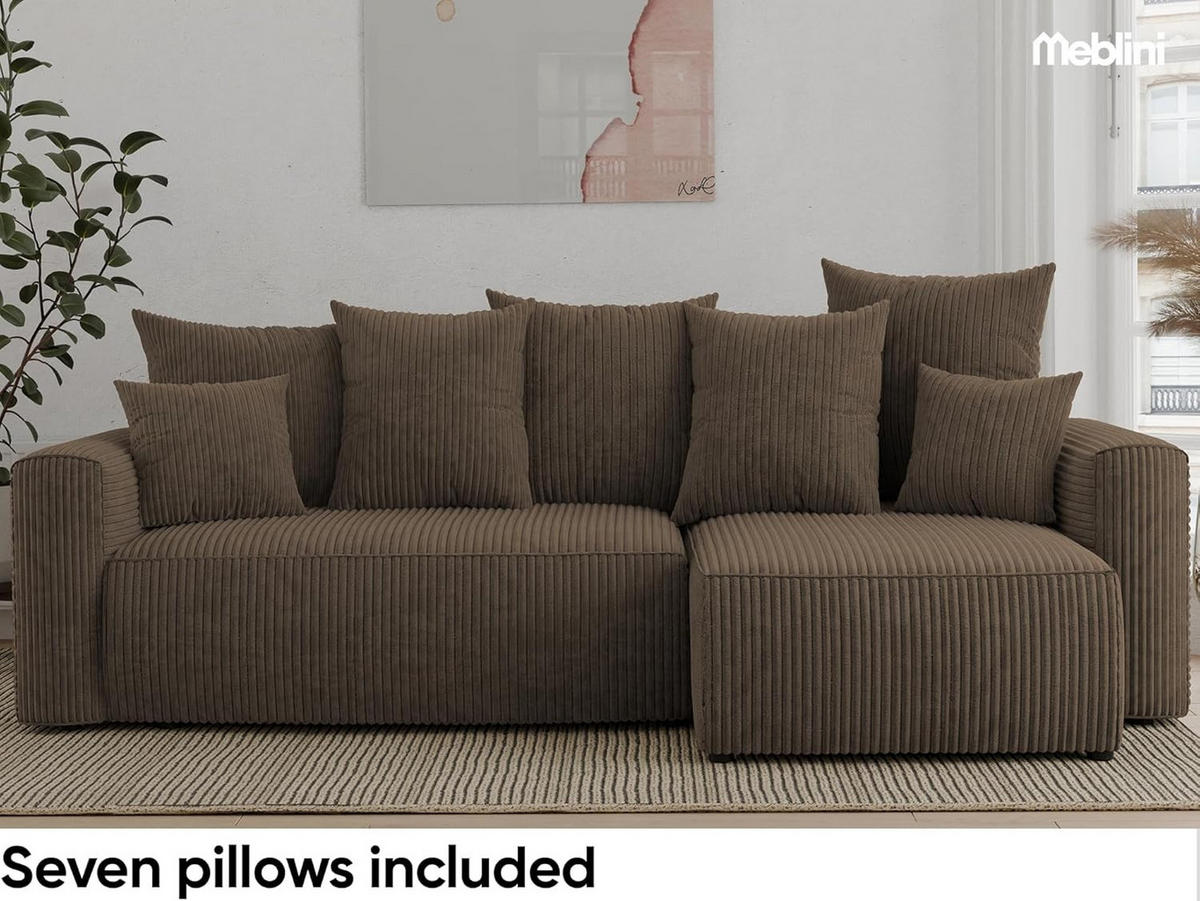 ECKSOFA DAVE L - Schwarz/Braun, Holzwerkstoff (238/87cm) - Meblini