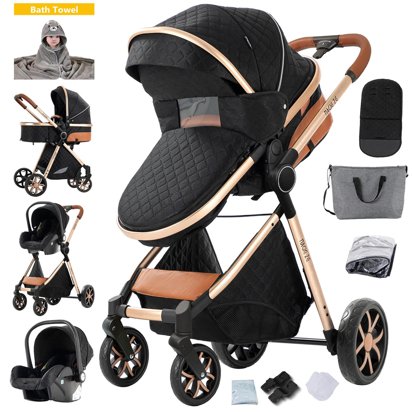 KINDERWAGENSET YV9-SCHWARZ-GOLD - Goldfarben, Metall (80/60cm) - Kaket