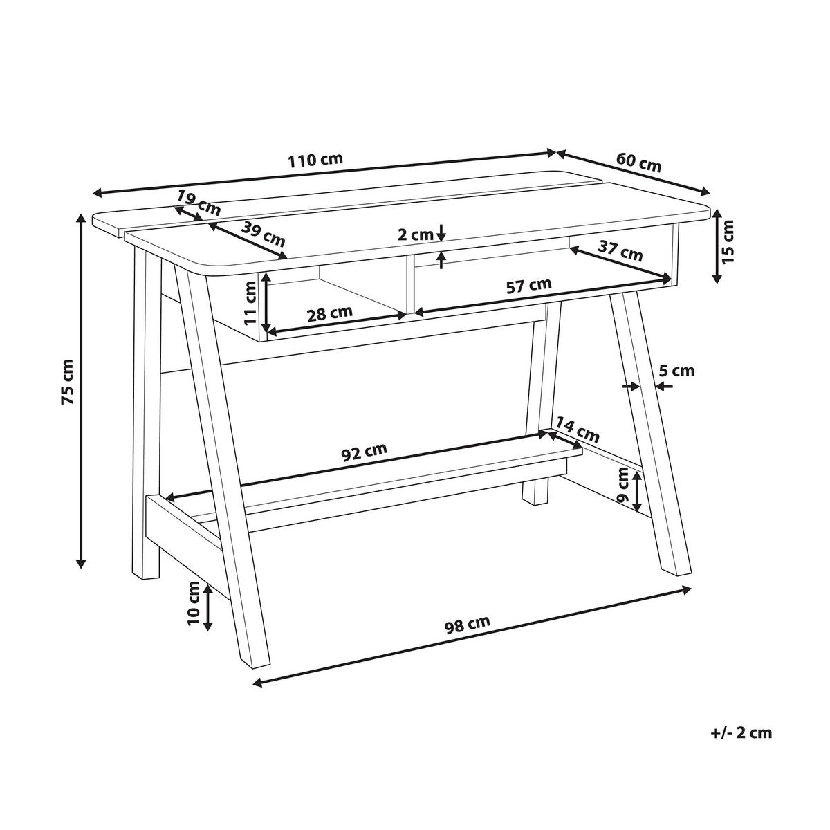 SCHREIBTISCH heller Holzfarbton/weiß 110/60/75 cm Jackson - Weiß, Holzwerkstoff (60/110/75cm) - Beliani