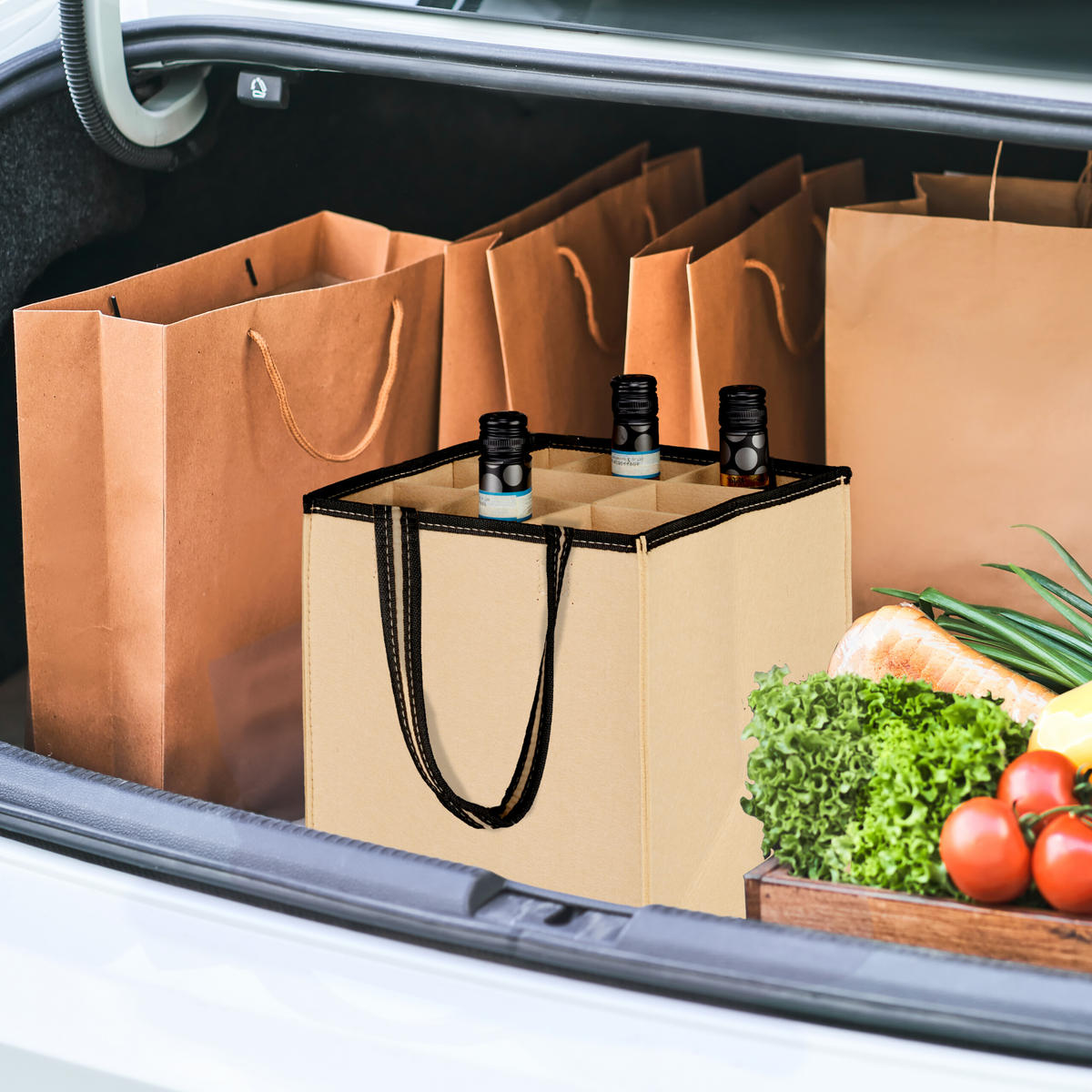 FLASCHENTASCHE - Beige, Textil (24/45/24cm) - Relaxdays