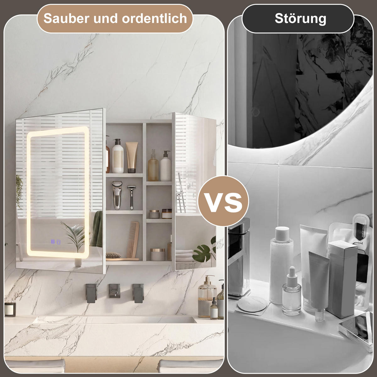 SPIEGELSCHRANK Weiß 70x60cm mit 3 Lichtfarben & Antibeschlag - Weiß, Glas (70/60/13.5cm) - SHOPENTRA