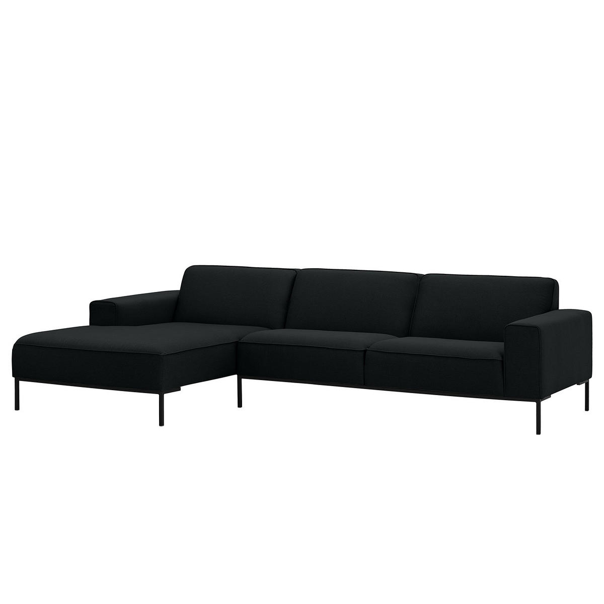 ECKSOFA mit Longchair - Webstoff - Anthrazit/Schwarz, Textil (285/168cm) - home24