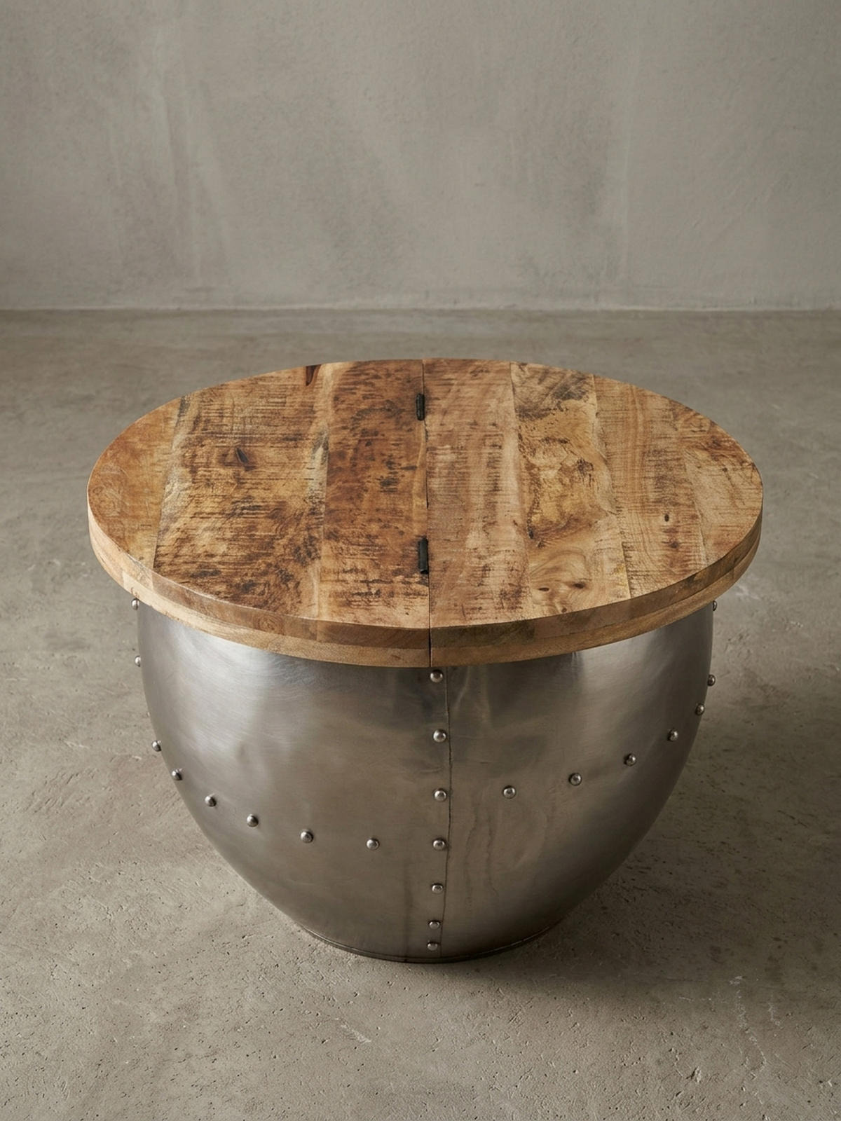 COUCHTISCH Rund in Braun, Massivholz und Metall, Industrial-Stil mit Stauraum - Silberfarben, Holz/Metall (60/60/43cm) - KADIMA DESIGN