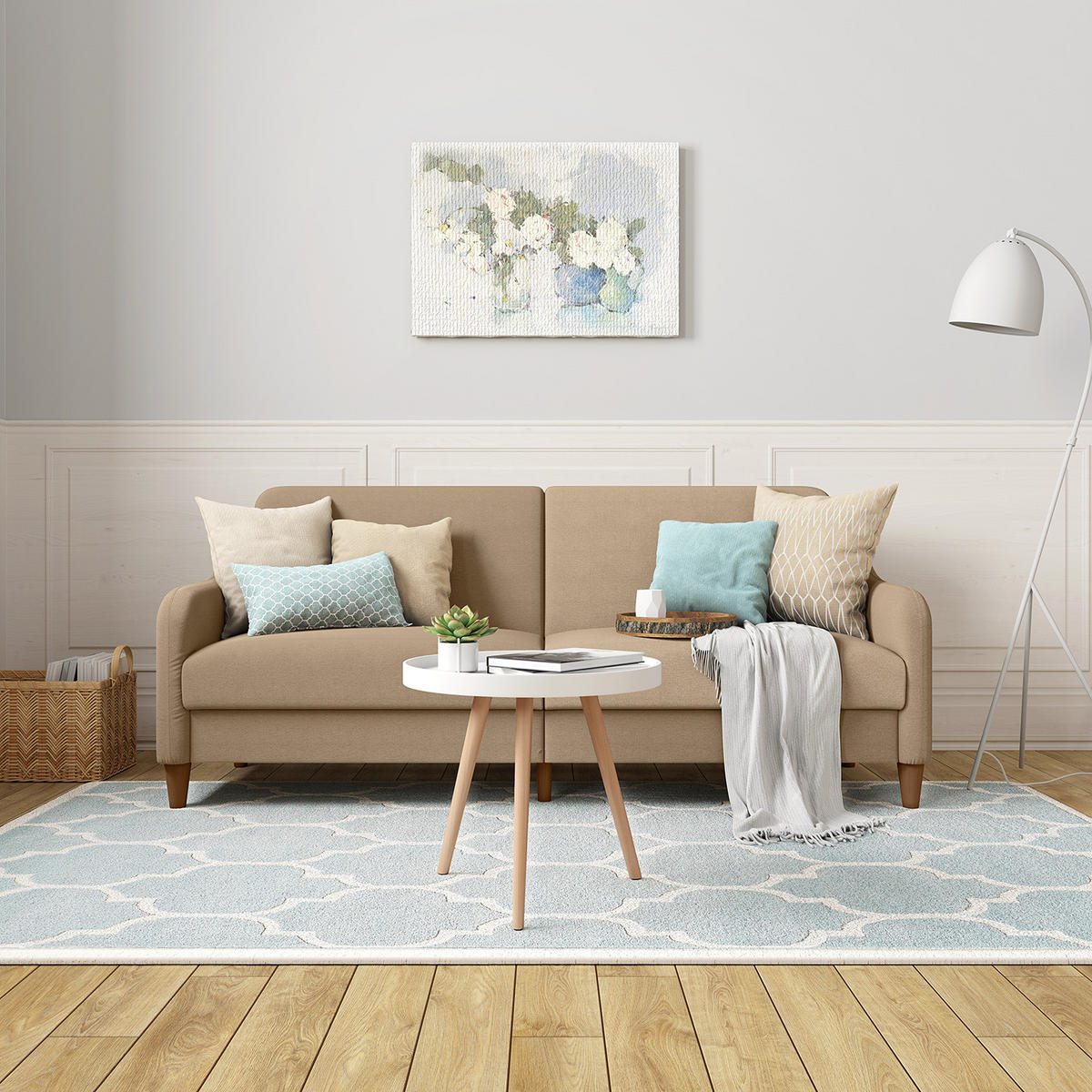 BEISTELLTISCH - Buche teilmassiv - Matt Weiß / Buche - Weiß, Holz/Holzwerkstoff (50/50/45cm) - home24