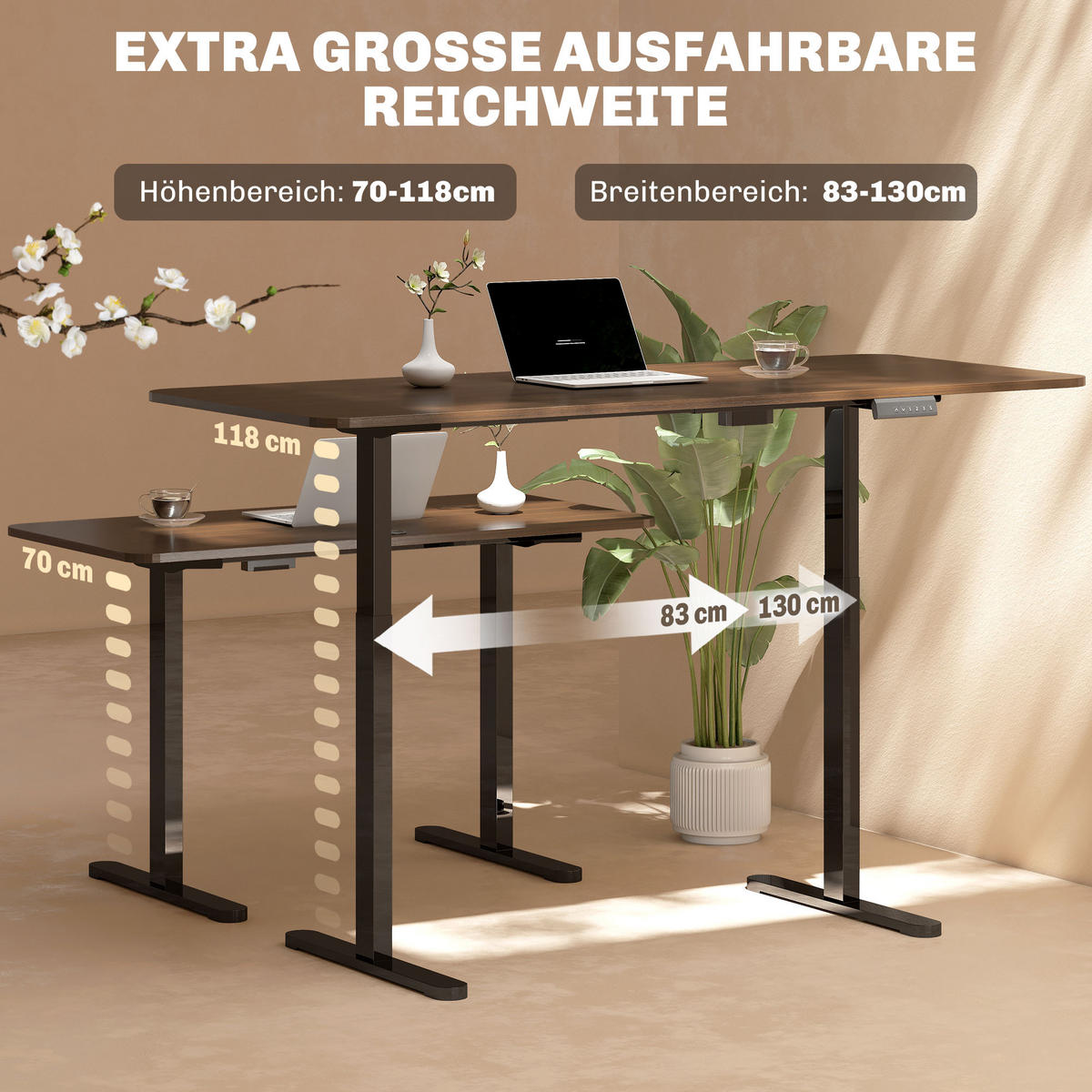 HÖHENVERSTELLBARER-SCHREIBTISCHGESTELL Stahl Schwarz - Schwarz, Metall (60/118/100cm) - HOMCOM