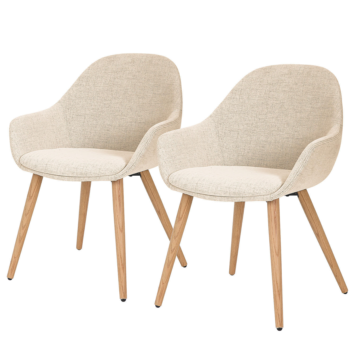 POLSTERSTUHL - Leinen / Eiche massiv, 2er-Set - Eichefarben/Creme, Holz (58/84/61cm) - home24