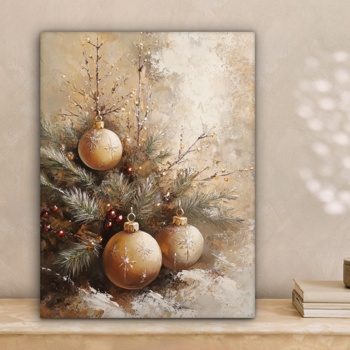 LEINWANDBILD Weihnachten - Kugeln - Beige - Gold 30x40 cm - Goldfarben, Textil (30/40cm) - MuchoWow