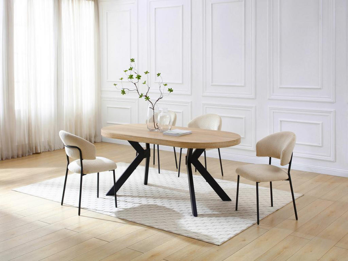 ESSTISCH - 6 Personen - MDF & Stahl - Helles Holz & Schwarz - KOMONI - Naturfarben, Holz (180/90/76cm) - Vente-Unique
