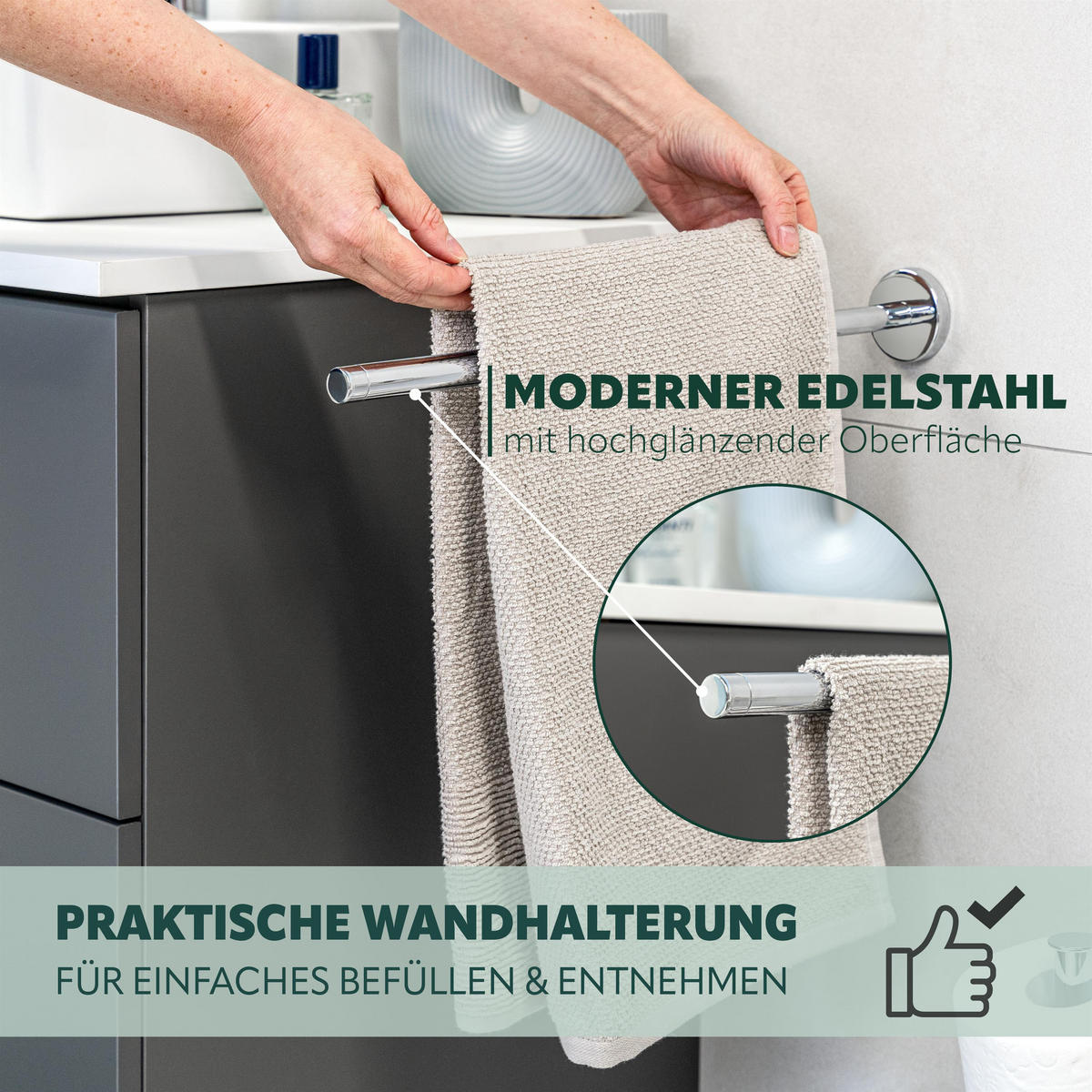 TELESKOPHANDTUCHSTANGE LUCENTE Edelstahl - Chromfarben, Metall (6/6/50cm) - bremermann