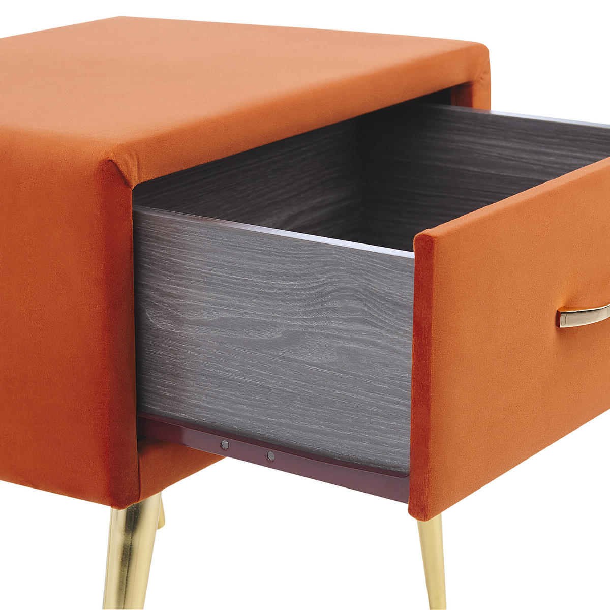 NACHTTISCH Samtstoff orange/gold 1 Schublade 38/46/49 cm Flayat - Goldfarben/Orange, Textil (46/49/38cm) - Beliani