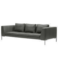 3-SITZER SOFA - Chromfarben/Grau, Leder/Metall (238/81/105cm) - home24