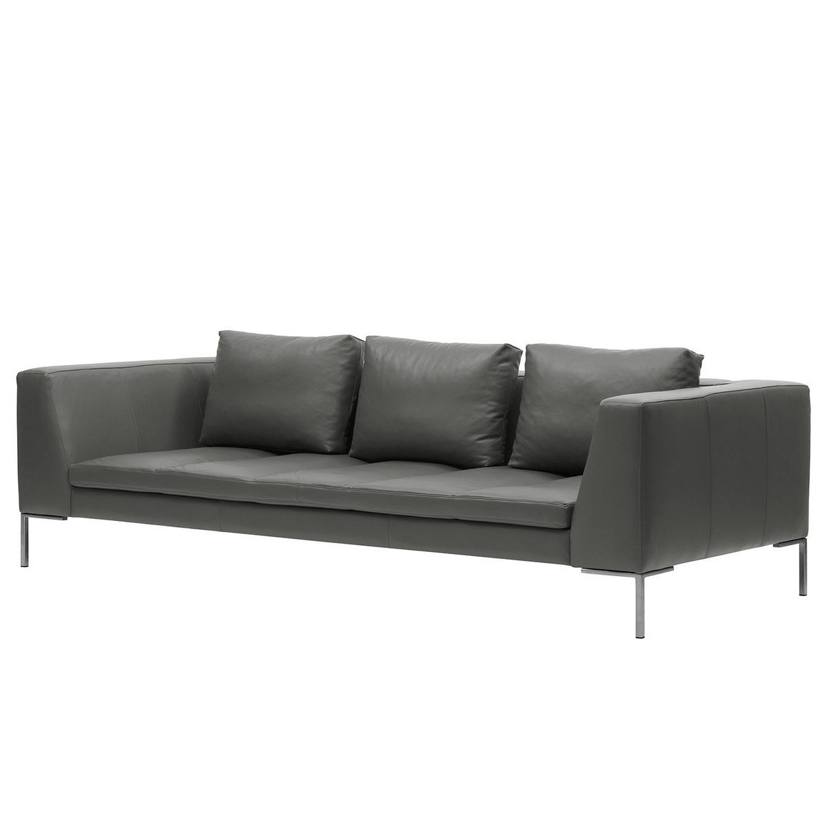 3-SITZER SOFA - Chromfarben/Grau, Leder/Metall (238/81/105cm) - home24