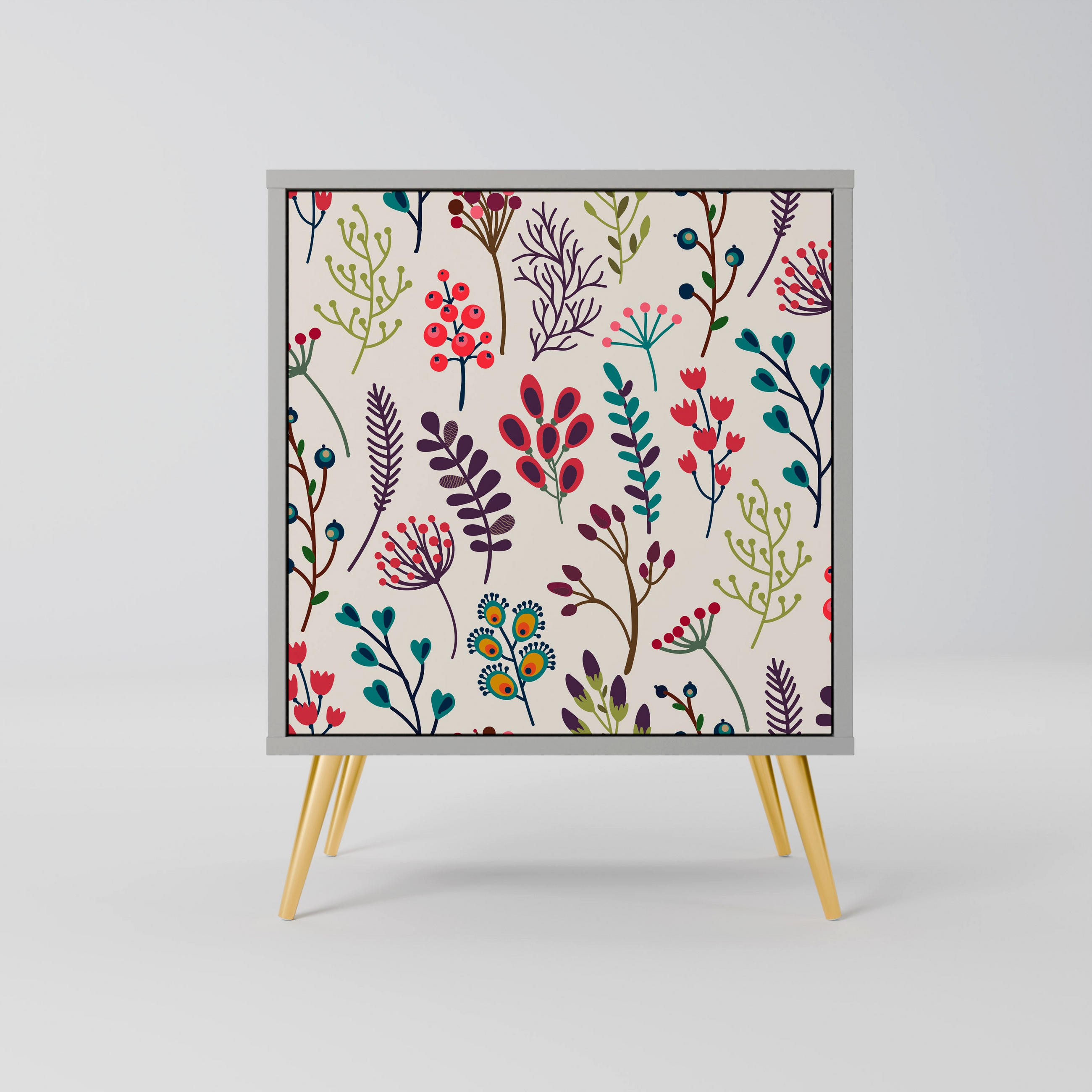 SIDEBOARD AUTUMN SUNDRIES, Grau, 57,5x42x75,5 cm, Goldfarbene Metallfüße - Goldfarben/Multicolor, Holzwerkstoff/Metall (57.5/75.5/42cm) - SpaceRebels