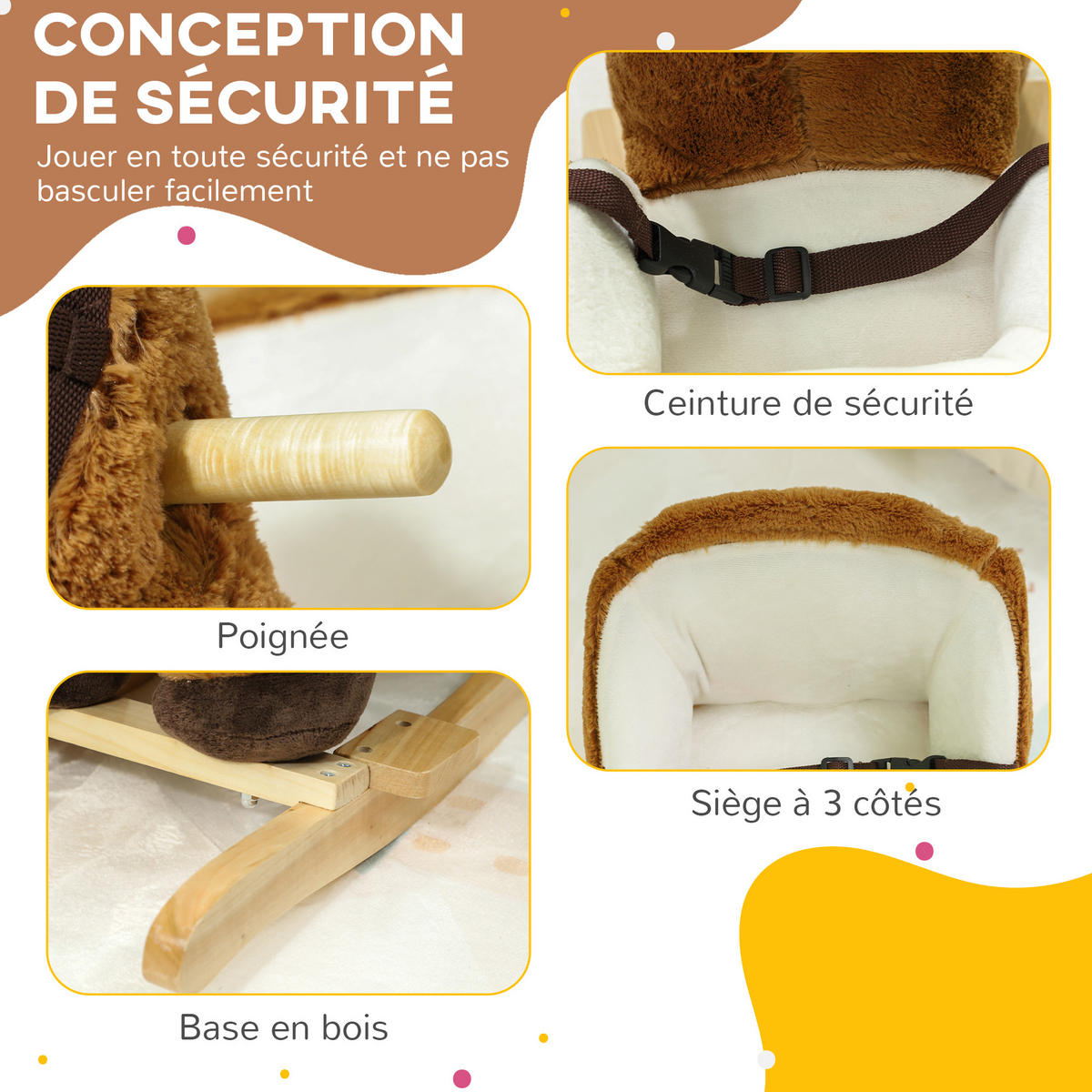 SCHAUKELPFERD DE-18252 mit Soundeffekt, Holzgestell und Sicherheitsgurt - Braun, Holz (33/45/68cm) - ComfortXL