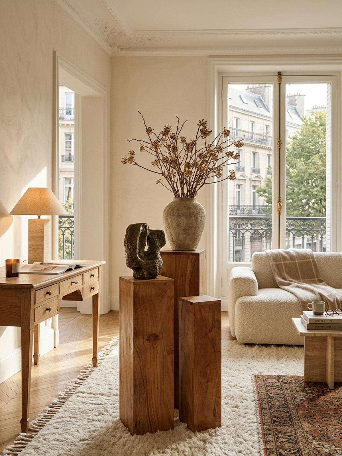 BEISTELLTISCH 3er Set Massivholz Ineinander Verstaubar Einzigartige Maserung, Beige 24x24x85 cm - Beige, Holz (24/24/85cm) - KADIMA DESIGN