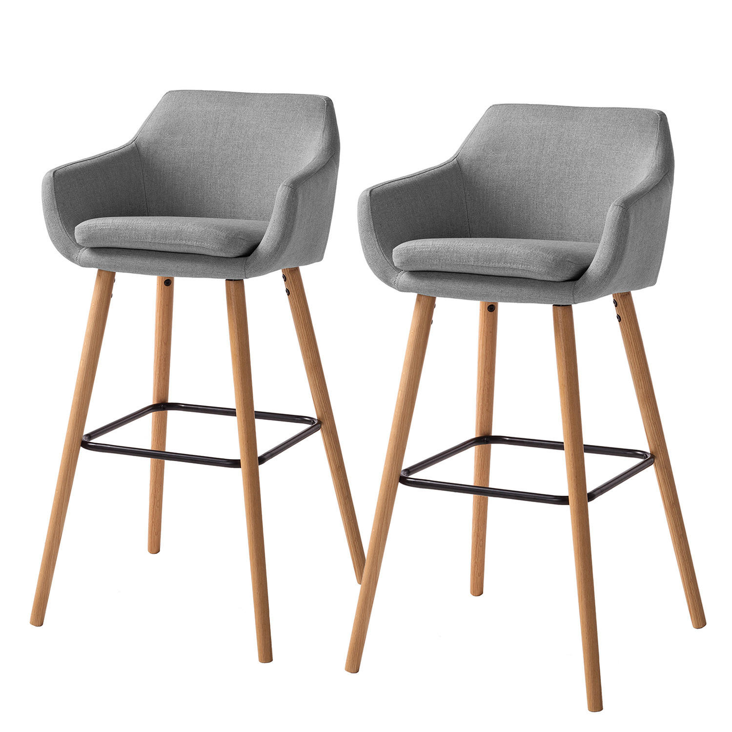 BARSTUHL-SET - Eiche massiv / Metall - Grau, Eichenholz/Holz (55/101/54cm) - home24