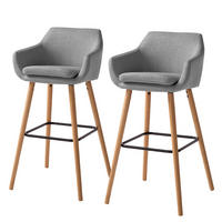 BARSTUHL-SET - Eiche massiv / Metall - Grau, Eichenholz/Holz (55/101/54cm) - home24