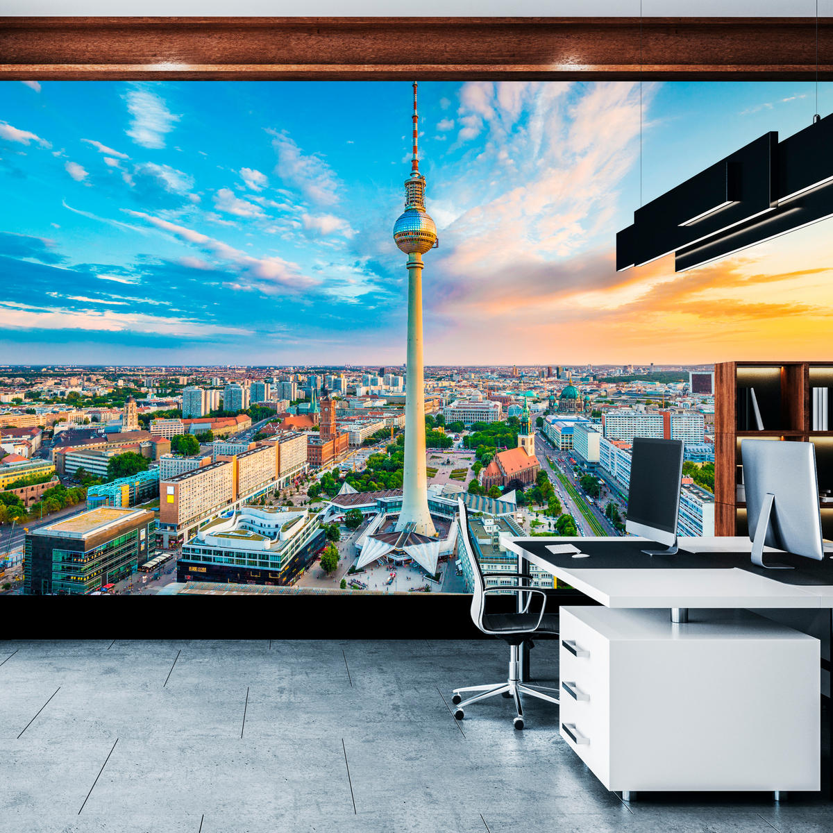 FOTOTAPETA Pre Obývaciu Izbu Televízna Veža Berlín Panoráma Mesta Mrakodrapy 400 x 280 cm - oranžová/hnedá, papier (400/280cm) - Muralo