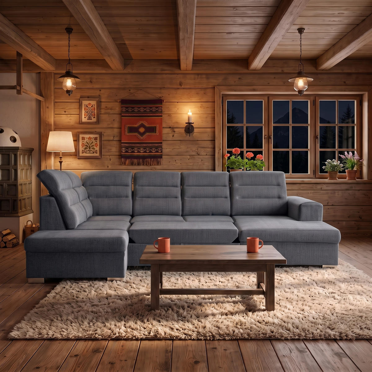 ECKSOFA U-Form CLOUD U Links mit Schlaffunktion 120x252 Velours Dunkelgrau - Dunkelgrau/Silberfarben, Holz/Kunststoff (320/103/202cm) - Muffo