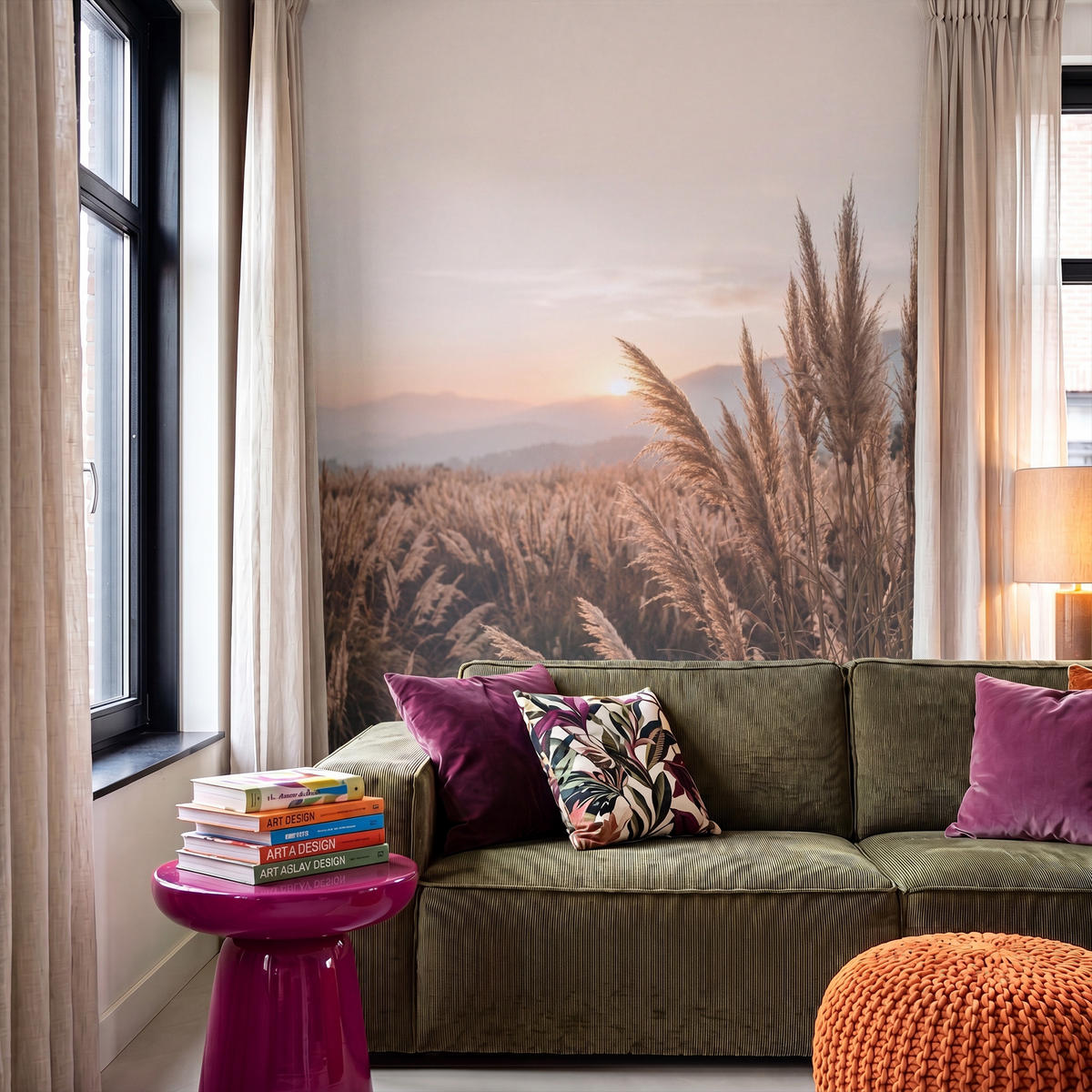 TAPETE - Gras - Feld - Sonne - Natur - 160x240 cm - Sandfarben, Papier (160/240cm) - OnlyWow