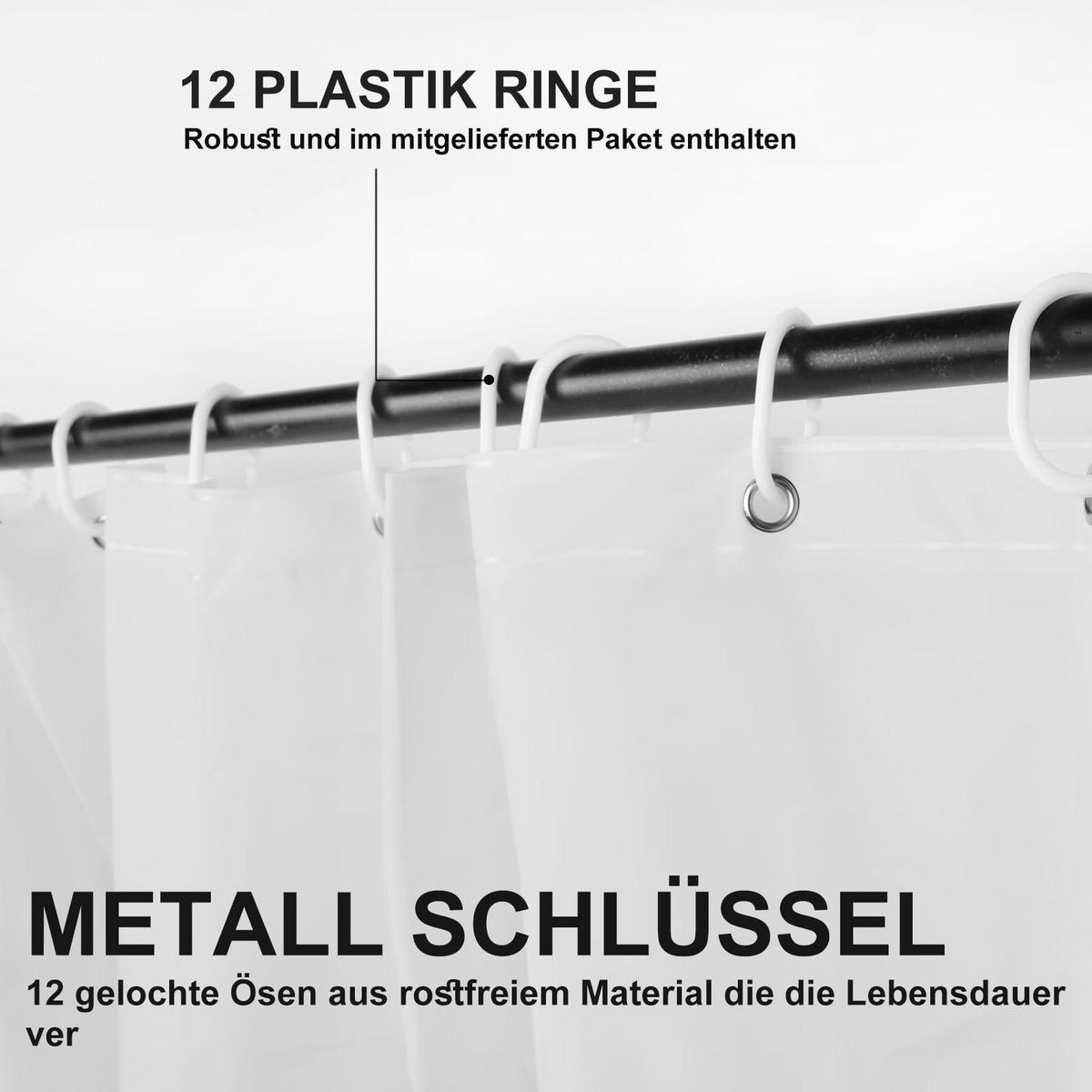 DUSCHVORHANG EVA transparent schimmelresistent waschbar mit Ringen - Weiß, Textil (180/180cm) - MCBOSON
