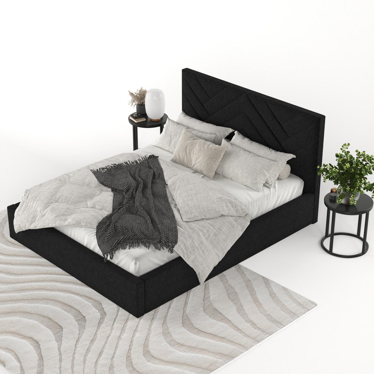 POLSTERBETT Arco 140/200 cm Schwarz im Inari Stoff - Schwarz/Naturfarben, Holz/Holzwerkstoff (140/200cm) - AltaBeds