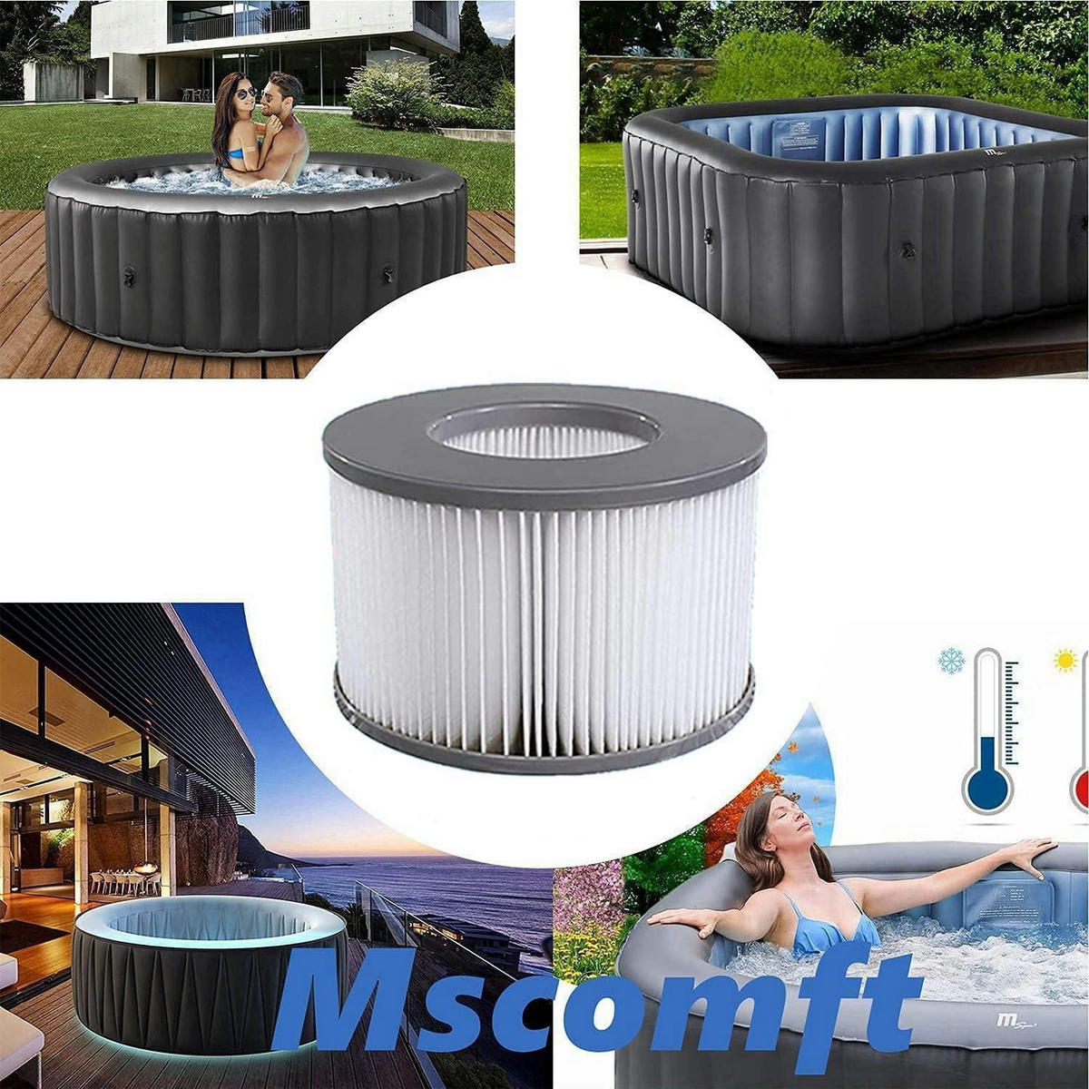 FILTERKARTUSCHE 12er Set für aufblasbare Pools - Grau, Textil (1/15/10cm)