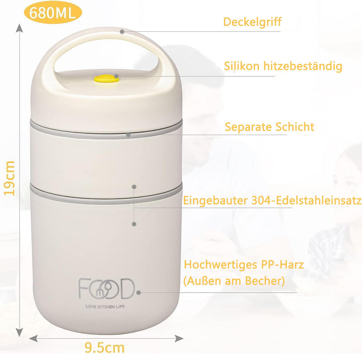 THERMOBEHÄLTER 0.68L Auslaufsicher - Ecru, Kunststoff (0.68L) - Kaket
