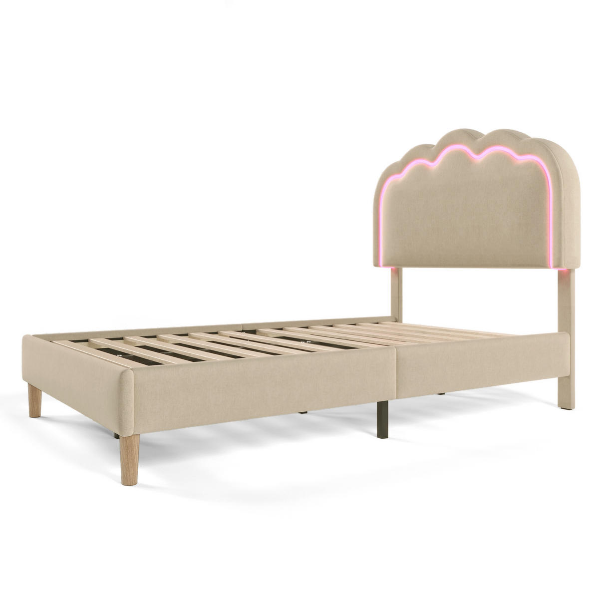 POLSTERBETT 90/190 cm Beige mit LED-Beleuchtung und verstellbarem Kopfteil - Beige, Textil (90/200cm) - Flora Grace