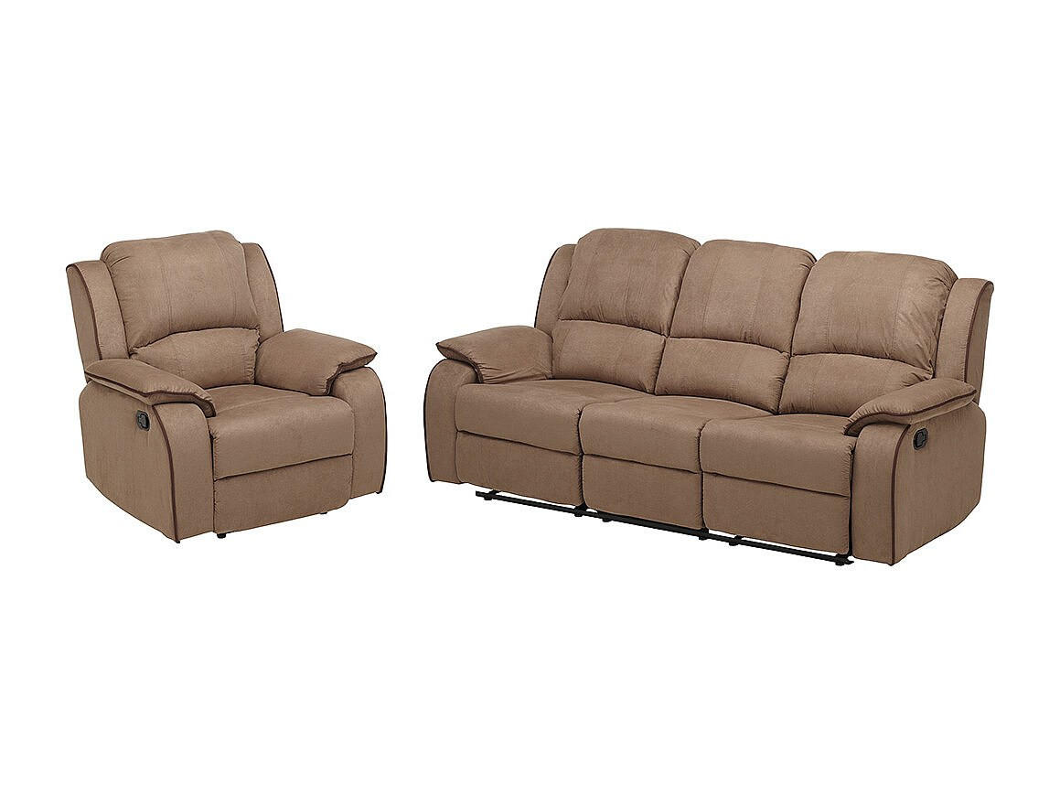 COUCHGARNITUR mit Sessel - 4 Personen - Stoff, Stoff - Taupe - HERNANI - Taupe, Textil (210/99/96cm) - Vente-Unique
