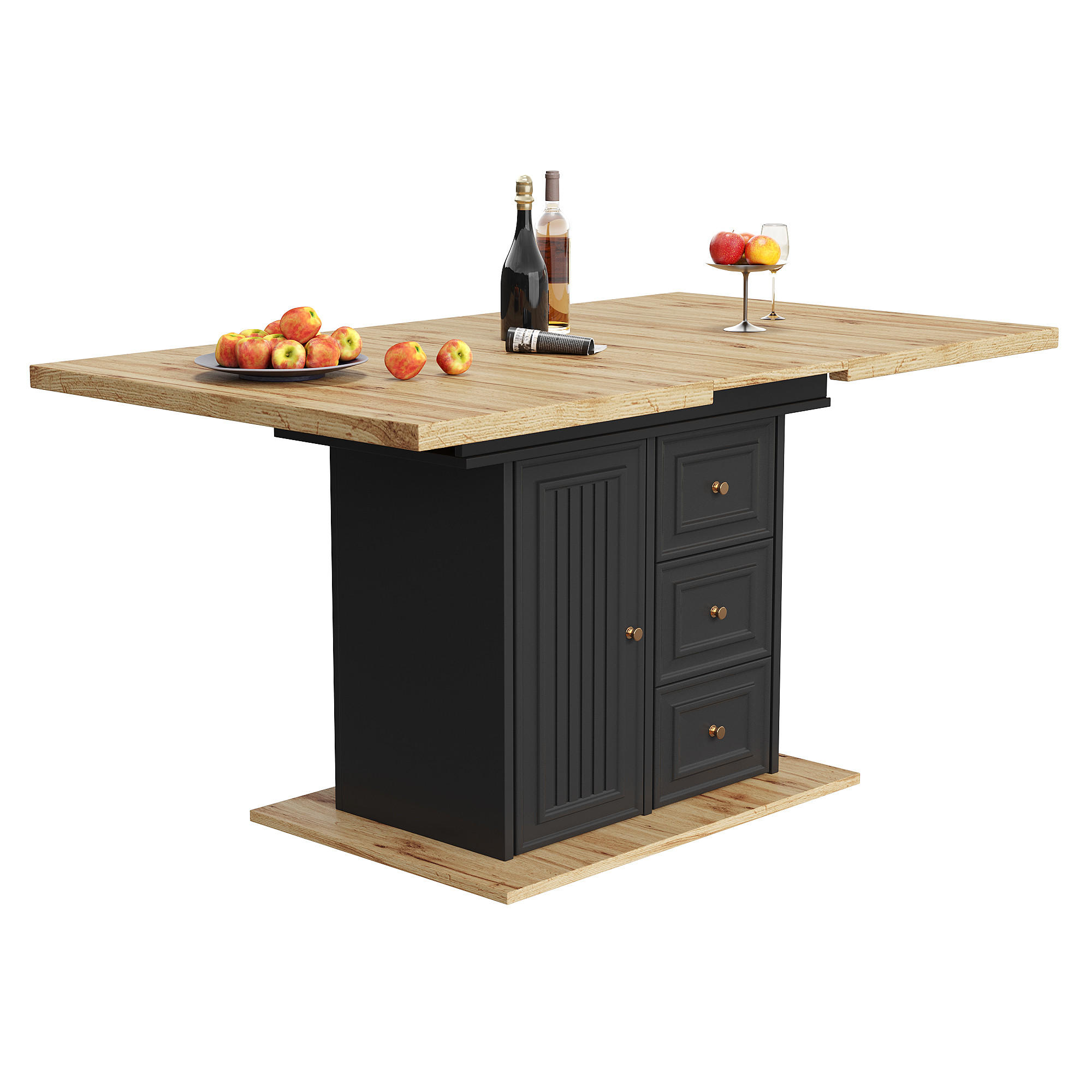 ESSTISCH in Schwarz mit Ausziehfunktion und Schublade für Esszimmer, B110/T80/H75 cm - Schwarz/Naturfarben, Holzwerkstoff/Metall (80/140/75cm) - STILVORA