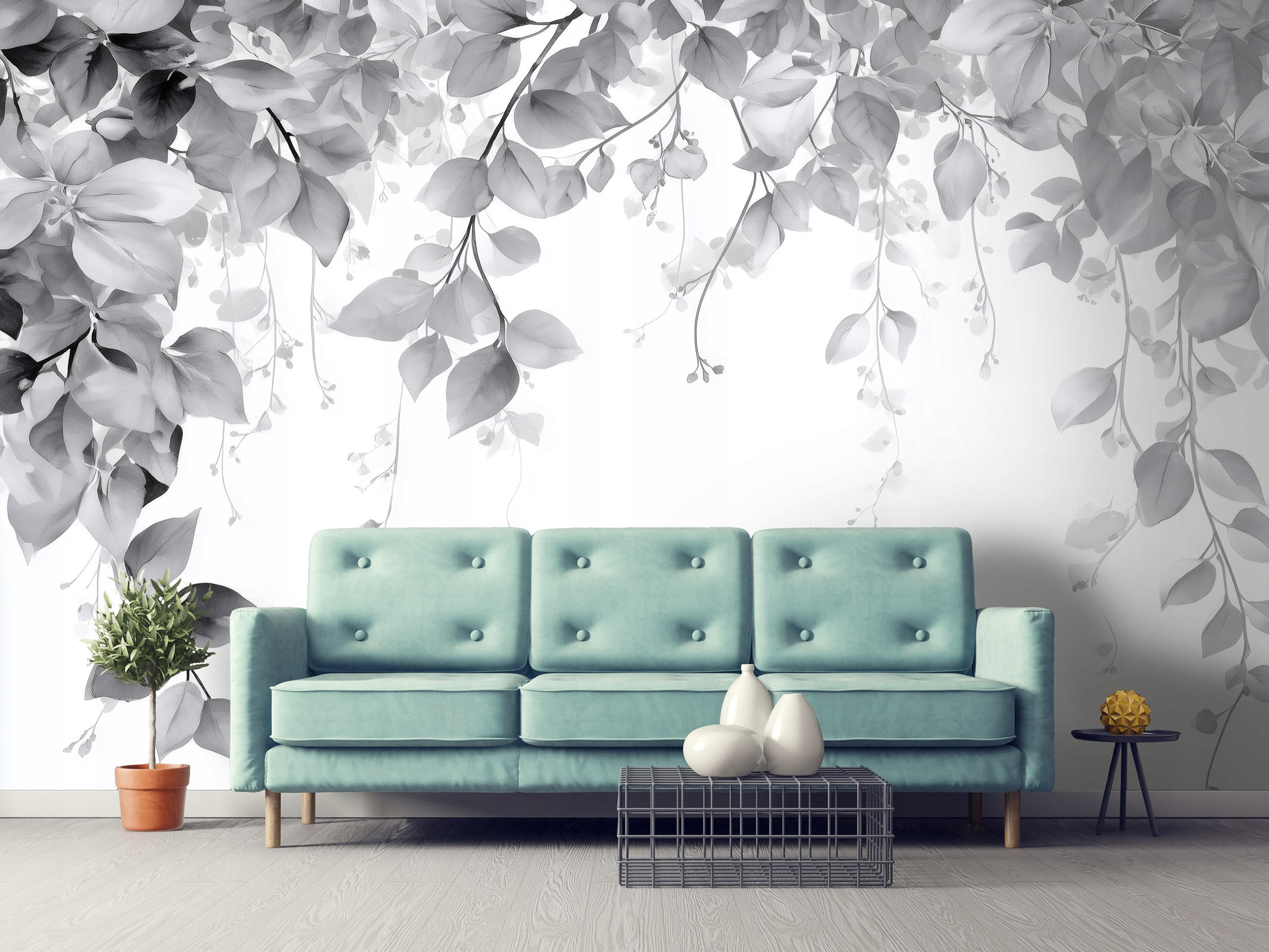 FOTOTAPETE Blätter Hängend Grau 150x105 cm - Multicolor, Papier (150/105cm) - Wallarena