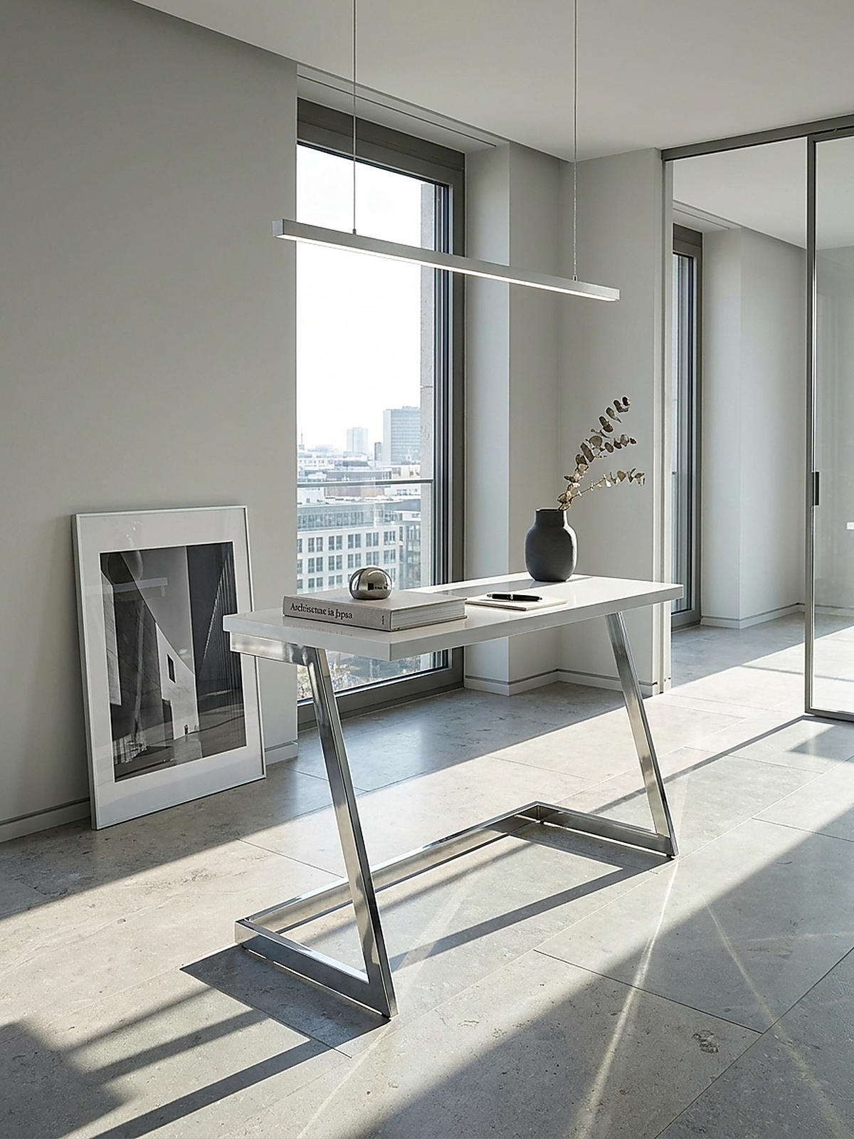 SCHREIBTISCH Hochglanz Metallgestell SARNOT, Silber 120x55x76 cm - Silberfarben, Holz/Metall (55/120/76cm) - KADIMA DESIGN