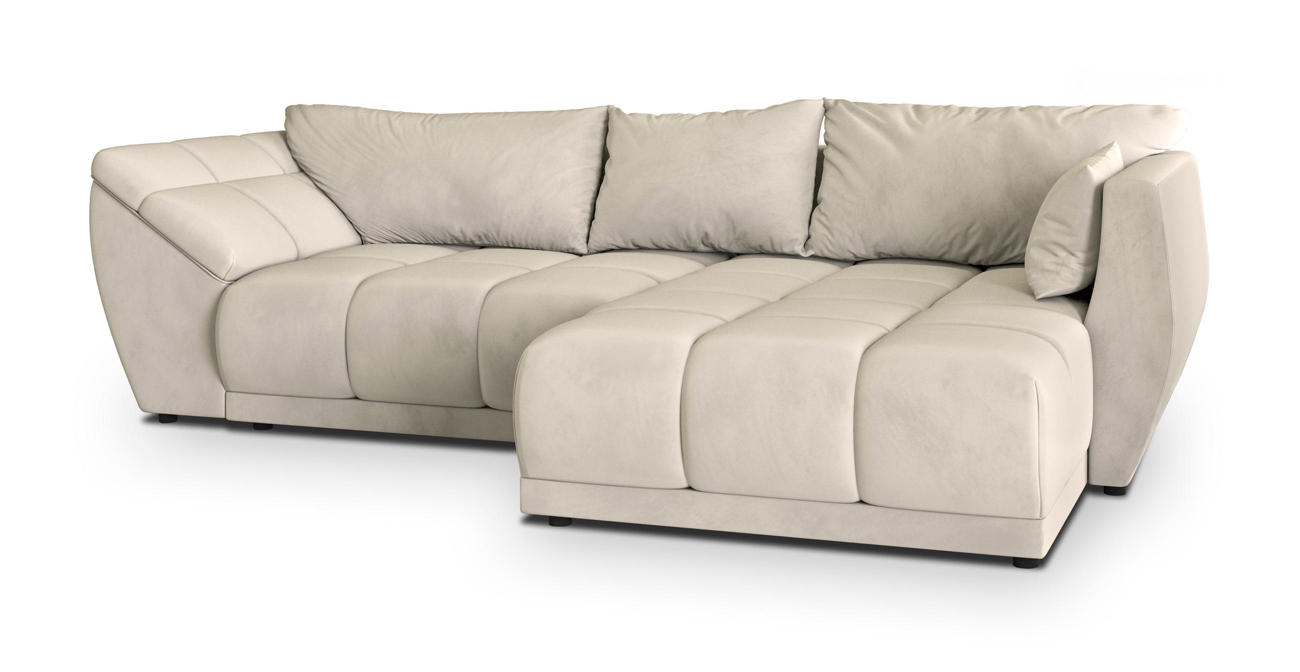 ECKSOFA ORENTI R-S Creme Velours-Stoff mit Schlaffunktion - Creme, Holz (287/182cm) - MASSENO