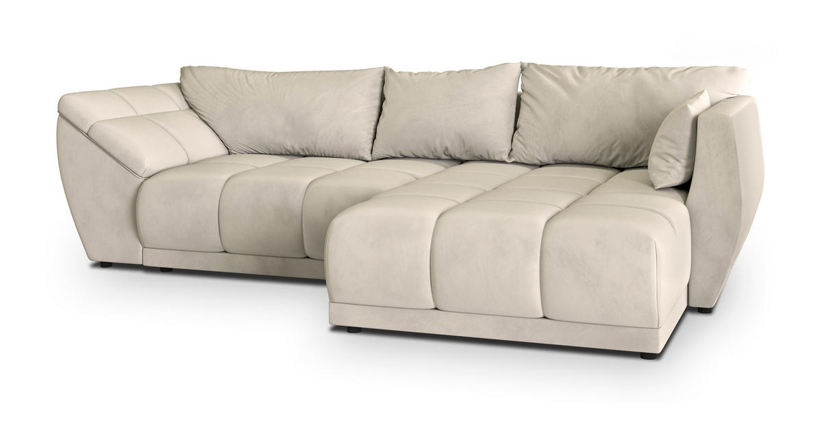 ECKSOFA ORENTI R-S Creme Velours-Stoff mit Schlaffunktion - Creme, Holz (287/182cm) - MASSENO