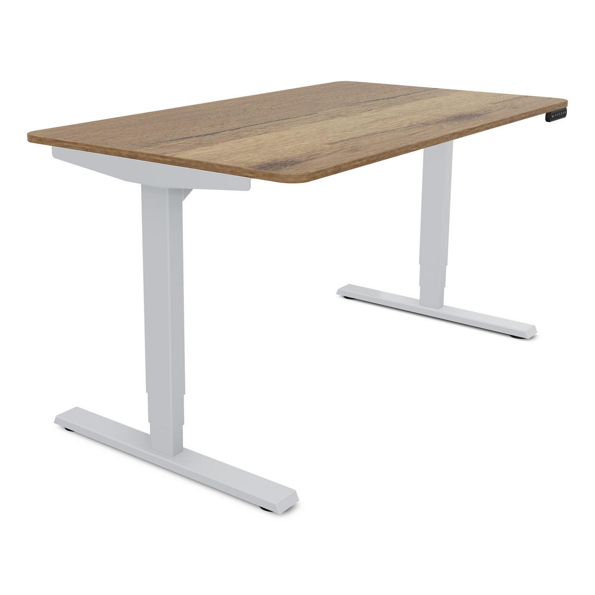 SCHREIBTISCH Elektrisch höhenverstellbarer Schreibtisch Y-Line Curved Eiche Tabak Weißaluminium 140/70/62-127cm - Weiß Hochglanz/Silberfarben, Holzwerkstoff/Metall (70/140/127cm) - ASSMANN