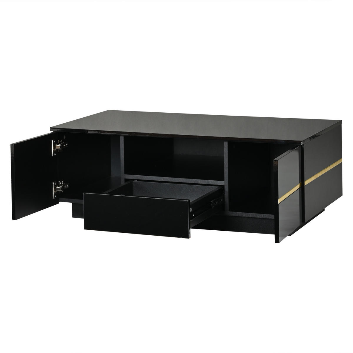 KLUB-STOLIĆ 100/50/35,5 cm s LED rasvjetom i prostor za pohranu u crnoj boji - boje oraha/crna, drvni materijal (50/100/35.5cm) - CHICFURN