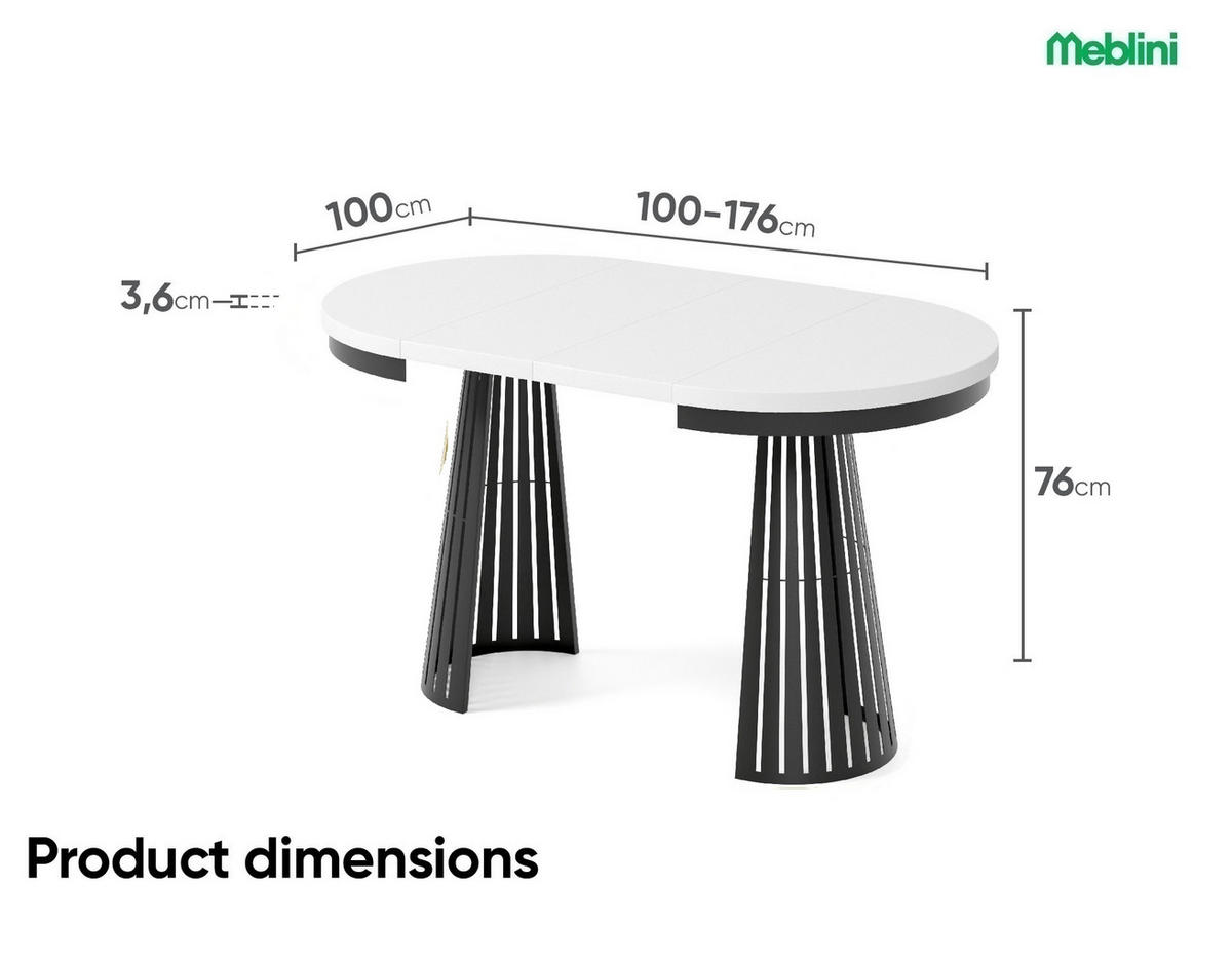 ESSTISCH Cone Bis - Schwarz/Weiß, Holzwerkstoff/Metall (100/100/76cm) - Meblini
