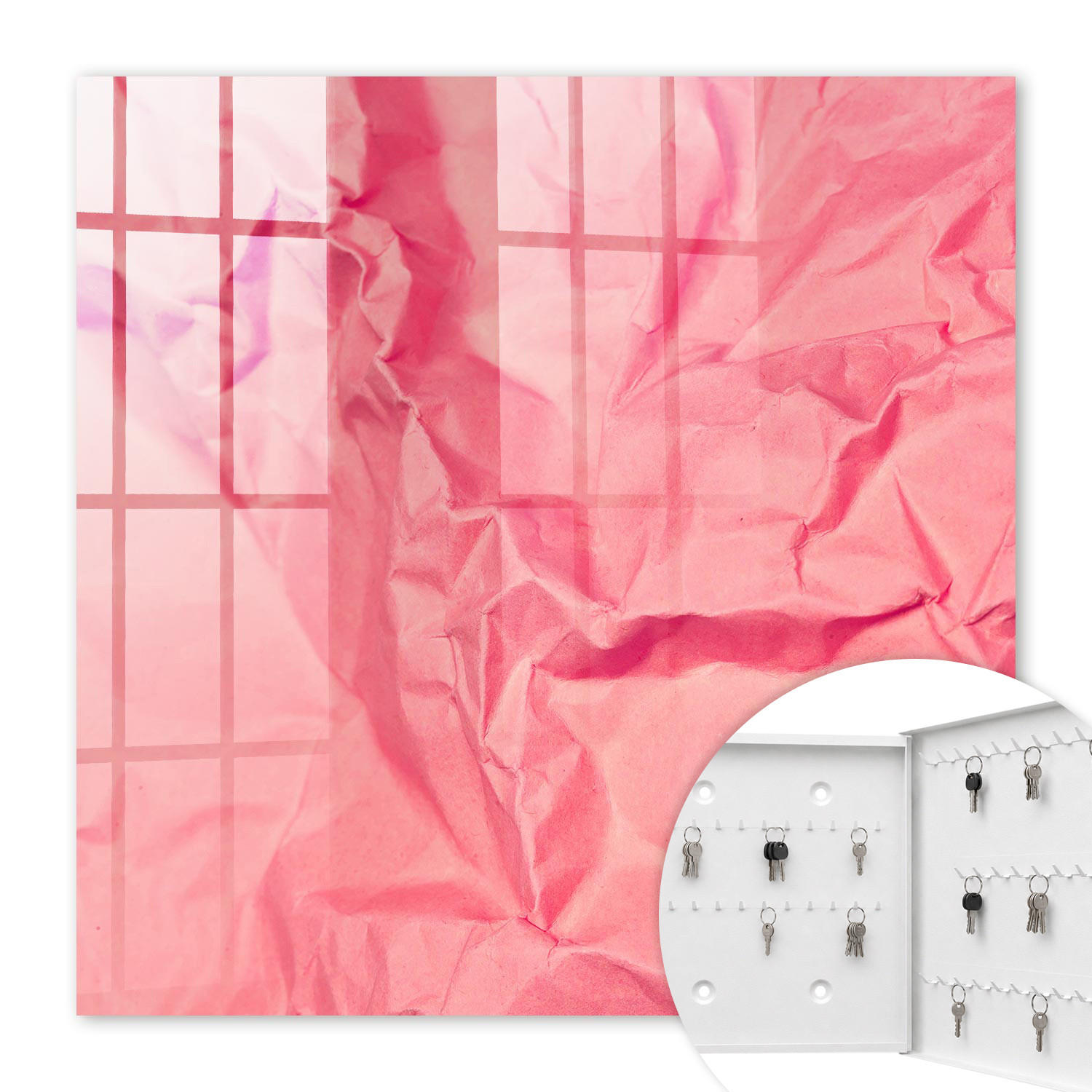 SCHLÜSSELBOX Weiß 30x30 cm – Türöffnung nach rechts - Rosa Textur - Pink, Metall (30/30/5cm) - TULUP
