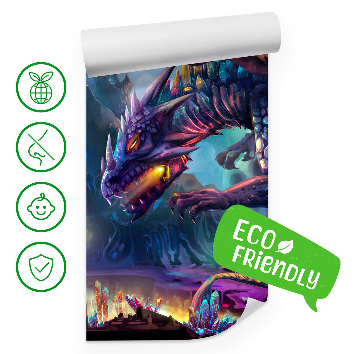 FOTOTAPETE für Jugendzimmer Fantastischer Drache Magische Welt Fantasy 450x315 - Türkis/Violett, Papier (450/315cm) - Muralo