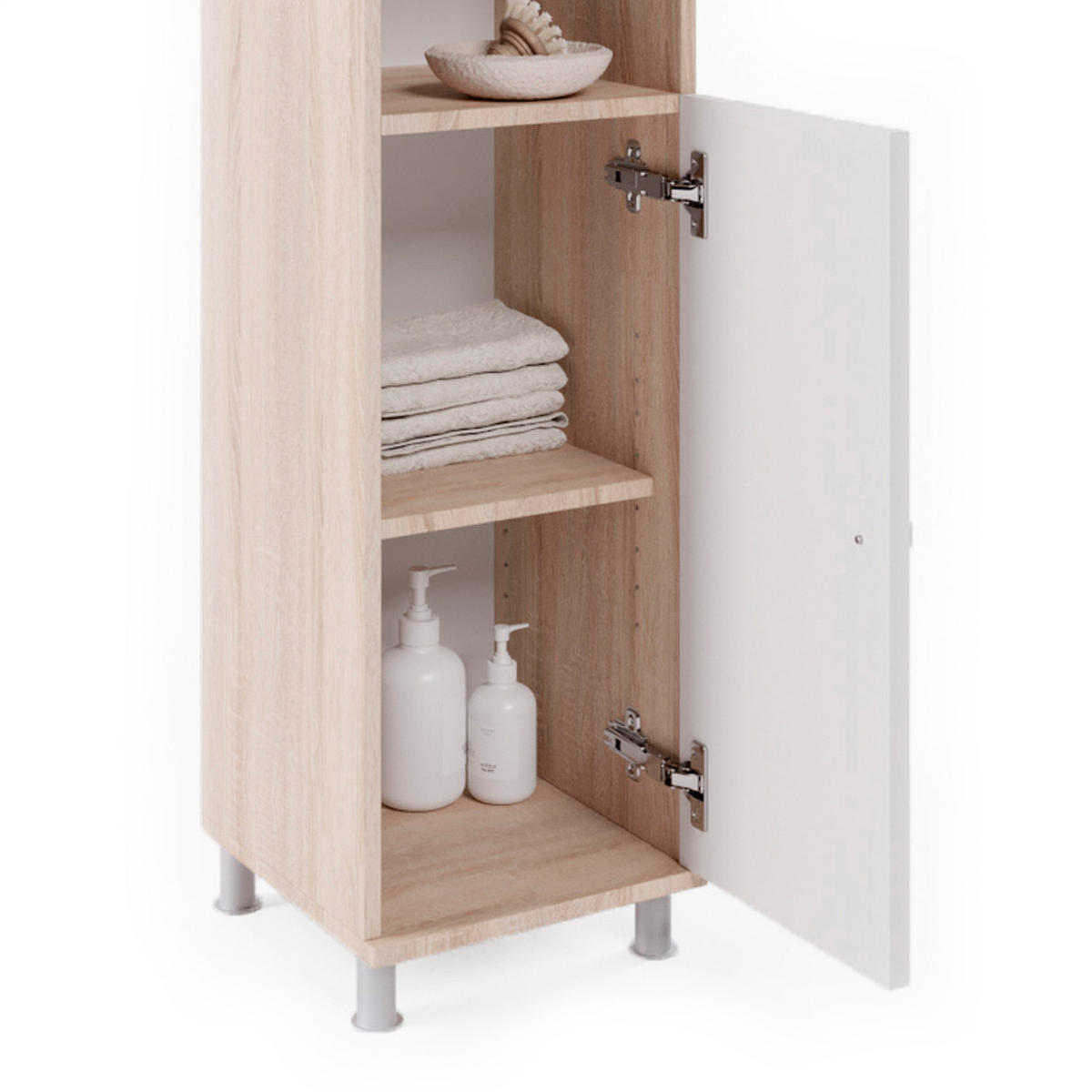 BADMÖBEL-SET Fynn Sonoma/Weiß 4 Teile - Weiß/Sonoma Eiche, Holzwerkstoff (60/54/32cm) - Vicco