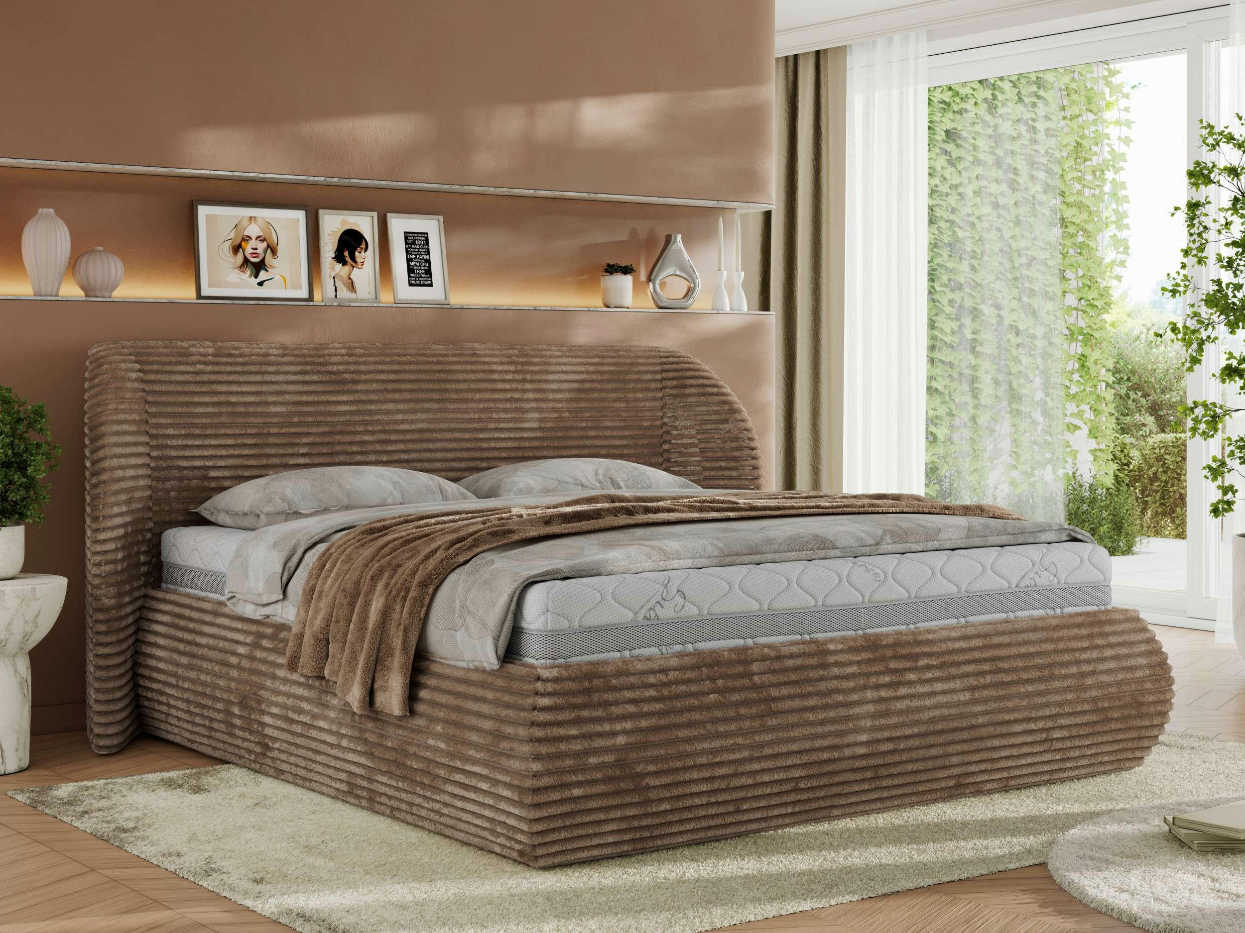 POLSTERBETT CAELA CLASSIC 160/200 - Braun Cord - Braun, Textil (160/200cm) - MKS