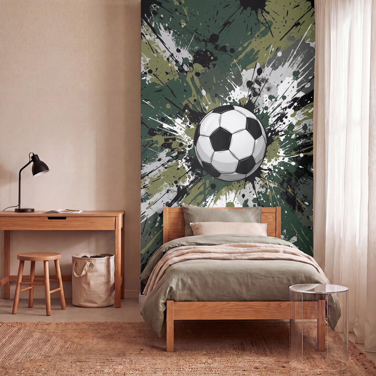 KINDERTAPETE - Fußball - Farbe - Spritzer - Grün - 120x200 cm - Dunkelgrün, Papier (120/200cm) - OnlyWow