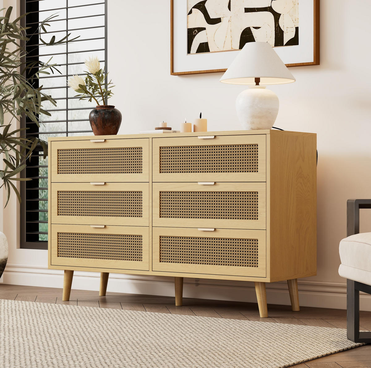 KOMMODE, 6 Schubladen, mit Massivholzbeinen, 120x40x76,5 cm, Walnussfarben - Walnussfarben, Holzwerkstoff (40/76.5/120cm) - Modfu