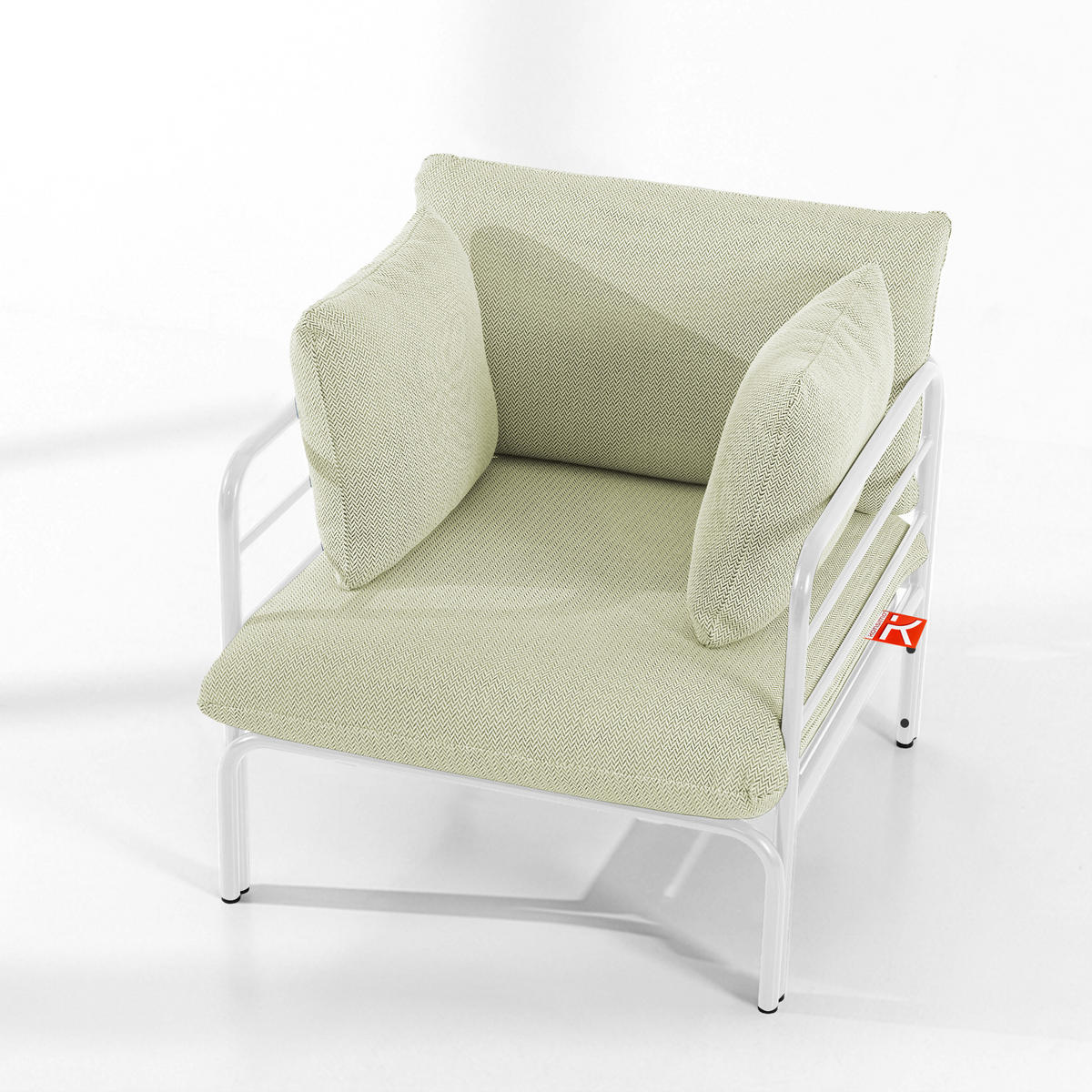 GARTENMÖBELSET RAMBE 4-tlg. 1x Tisch 2x Sessel 1x Sofa 2-Sitzer, mit Kissen, LOFT-STIL, Weiß - Weiß/Hellgrün, Glas/Textil - KONSIMO®