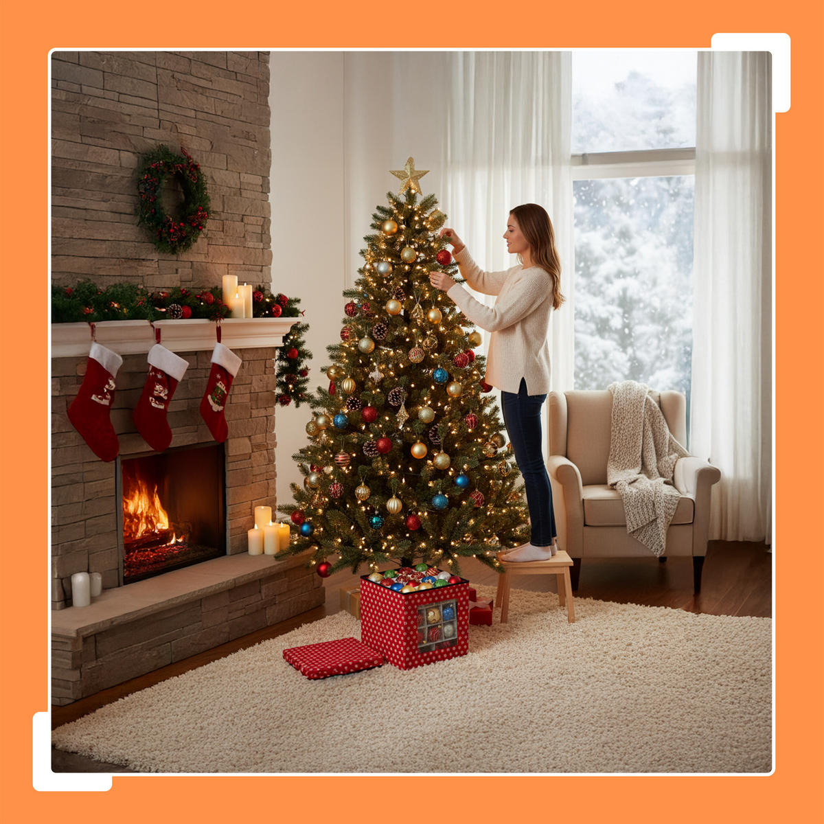 3XWEIHNACHTSKUGEL-AUFBEWAHRUNGSBOX - Rot, Wellpappe/Kunststoff (33/33/33cm) - Relaxdays