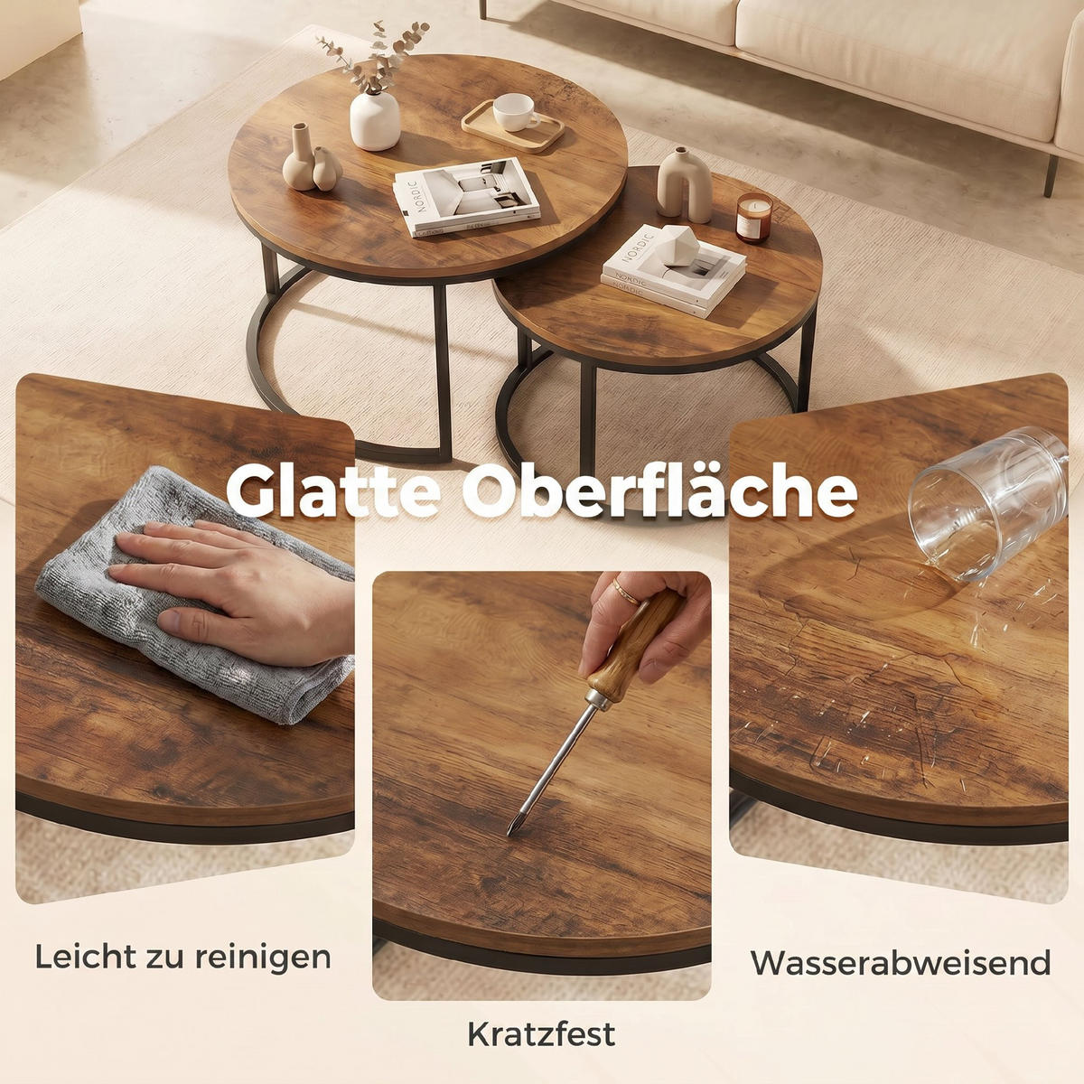 COUCHTISCH 2er Set Spanplatte Metall Braun - Schwarz/Braun, Holzwerkstoff/Metall (60/60/45cm) - HOMCOM