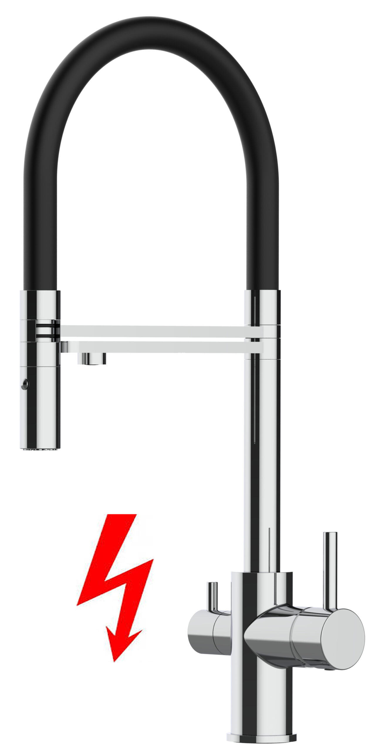 NIEDERDRUCK-3-WEGE-KÜCHENARMATUR, Verchromt und Schwarz, 2-Strahl-Brause - Schwarz, Metall (20.8/50.8/20.8cm) - VIZIO