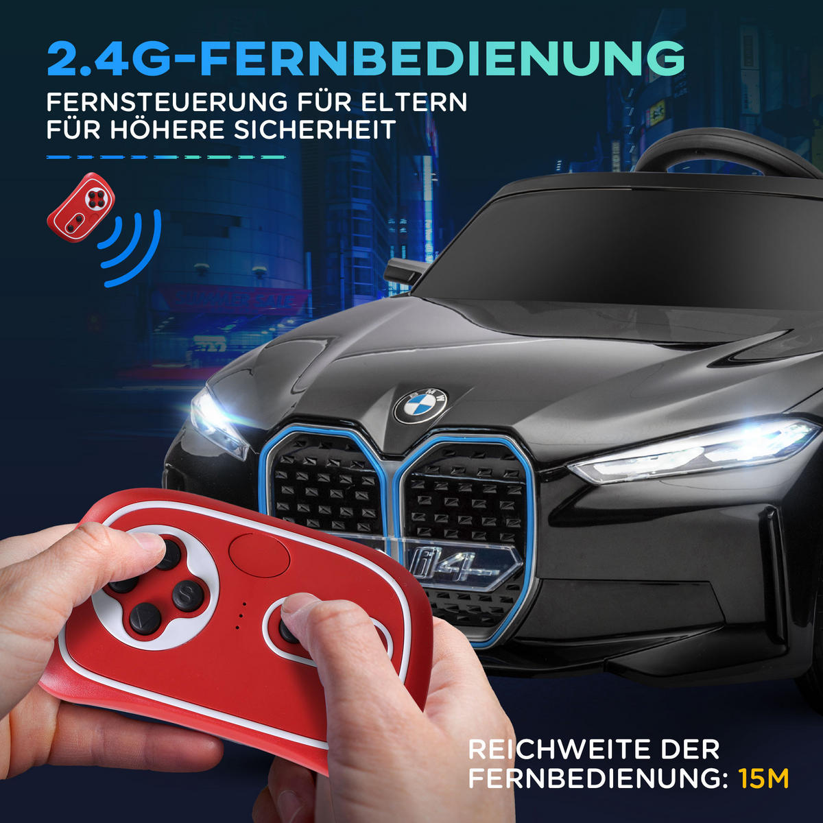 KINDER ELEKTROAUTO, Schwarz/Weiß, Kunststoff+ Eisen - Schwarz, Metall (115/67/45cm) - HOMCOM